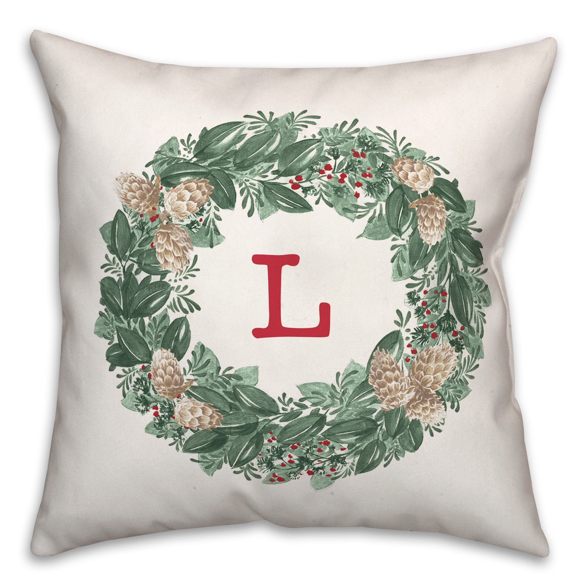 Christmas Wreath Monogram L 18x18 Spun Poly Pillow