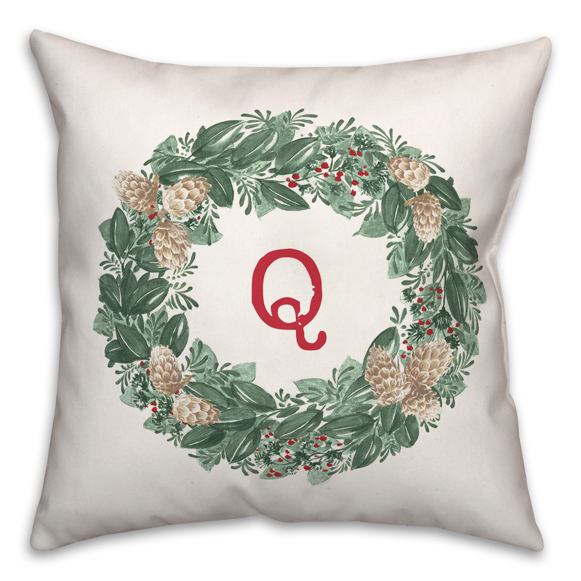 Christmas Wreath Monogram Q 18x18 Spun Poly Pillow