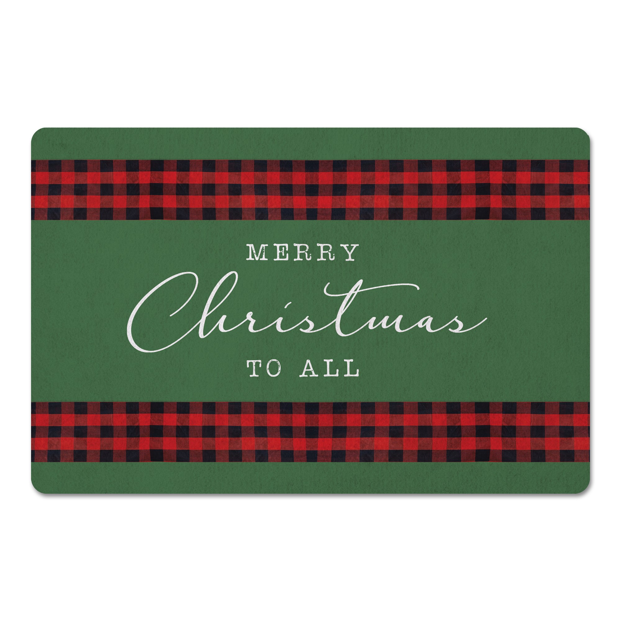 Green Merry Christmas Plaid Banner 27x18 Floor Mat