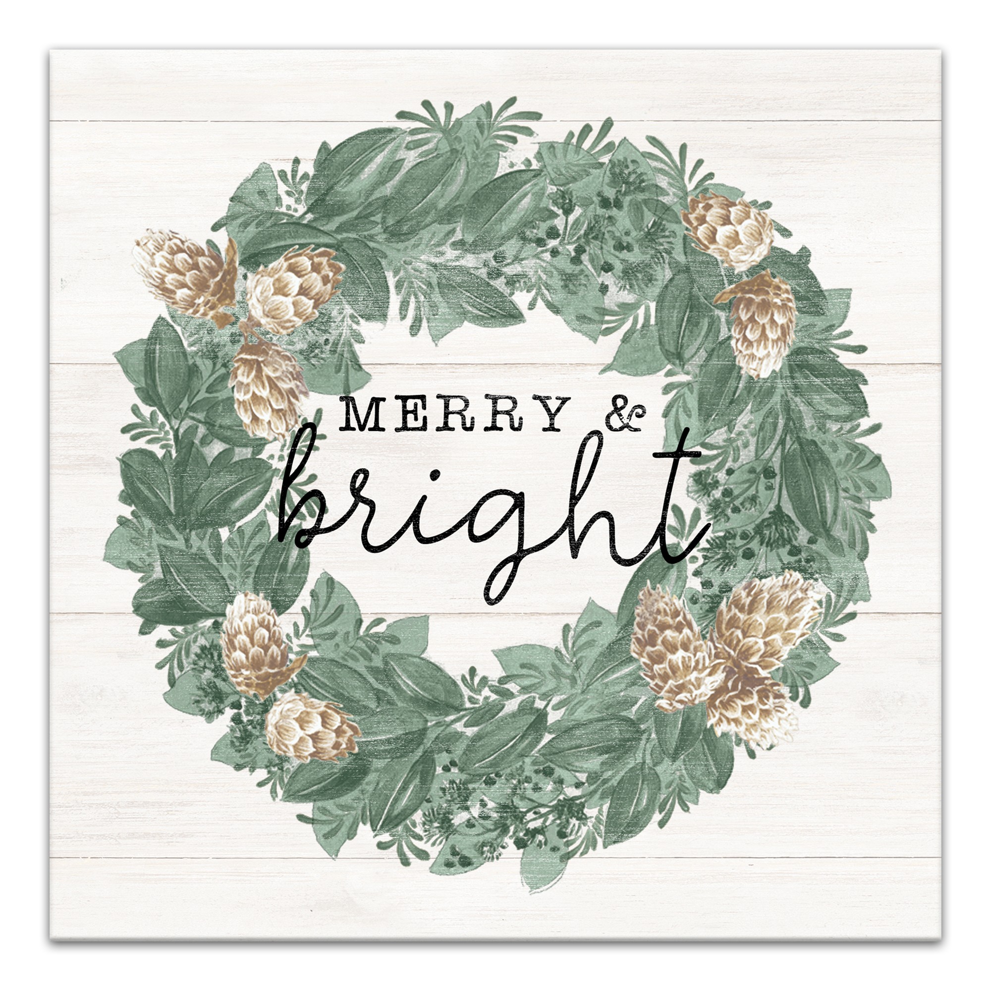 Merry and Bright Wreath 12x12 Canvas Wall Art