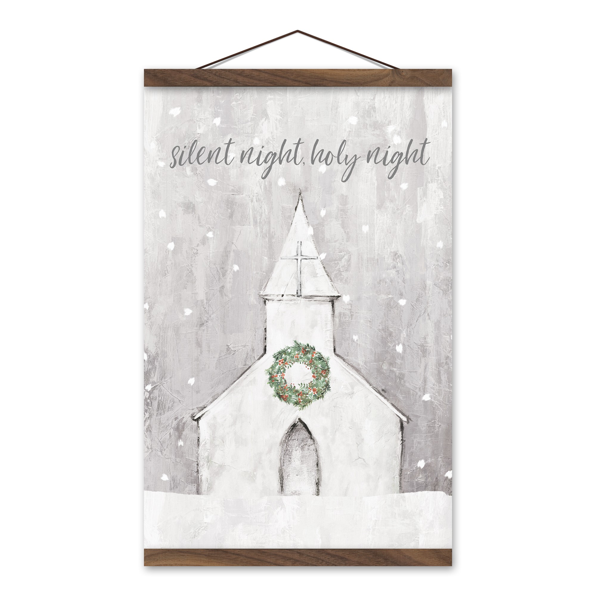 Silent Night Church 12x18 Teak Hanging Canvas
