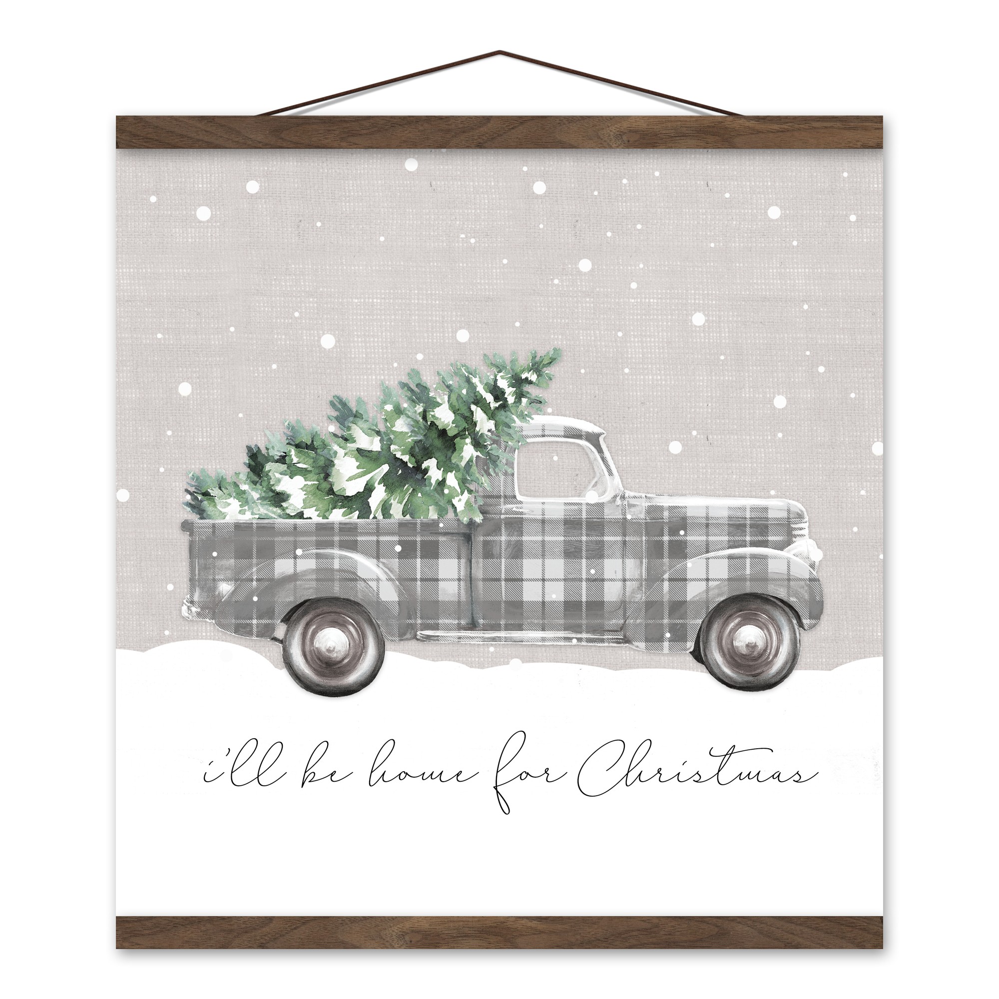 Home for Christmas Truck 16x16 Teak Hanging Canvas