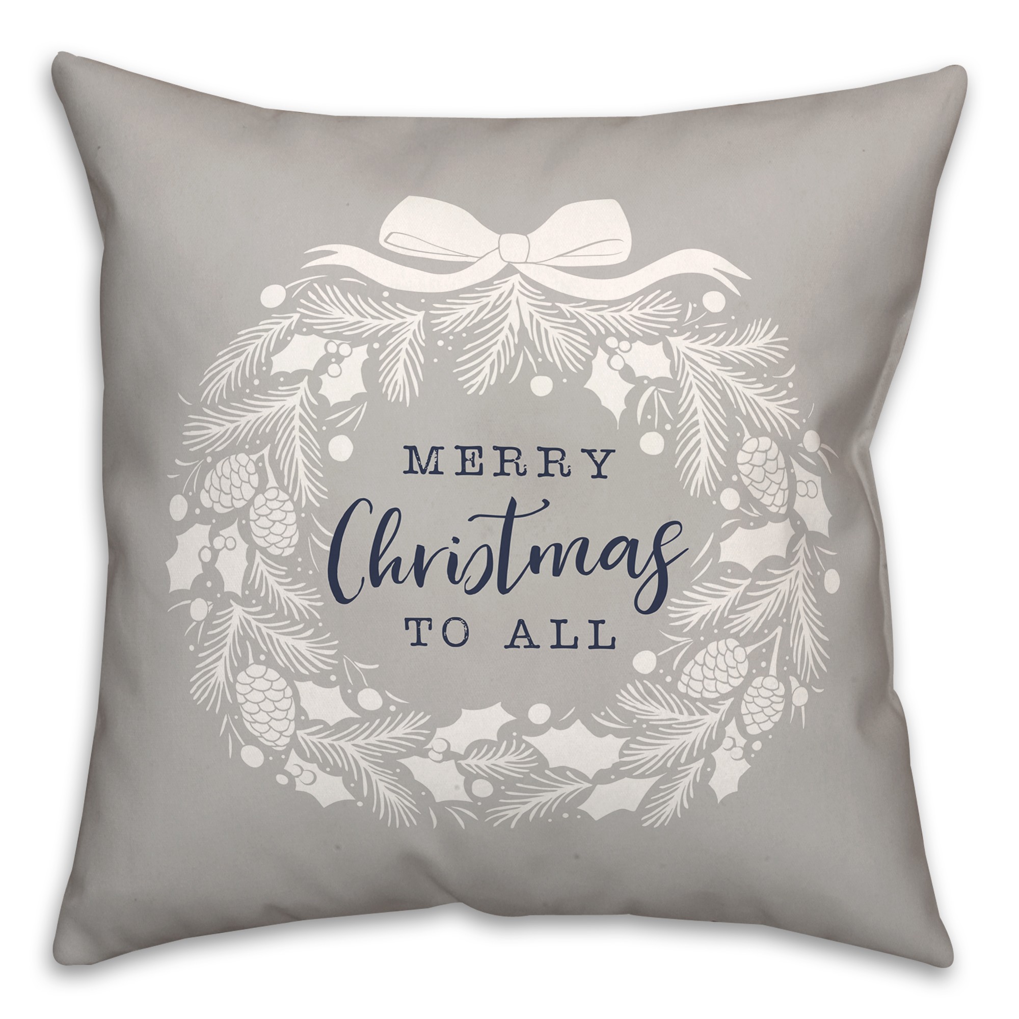 Neutral Christmas Wreath 18x18 Spun Poly Pillow