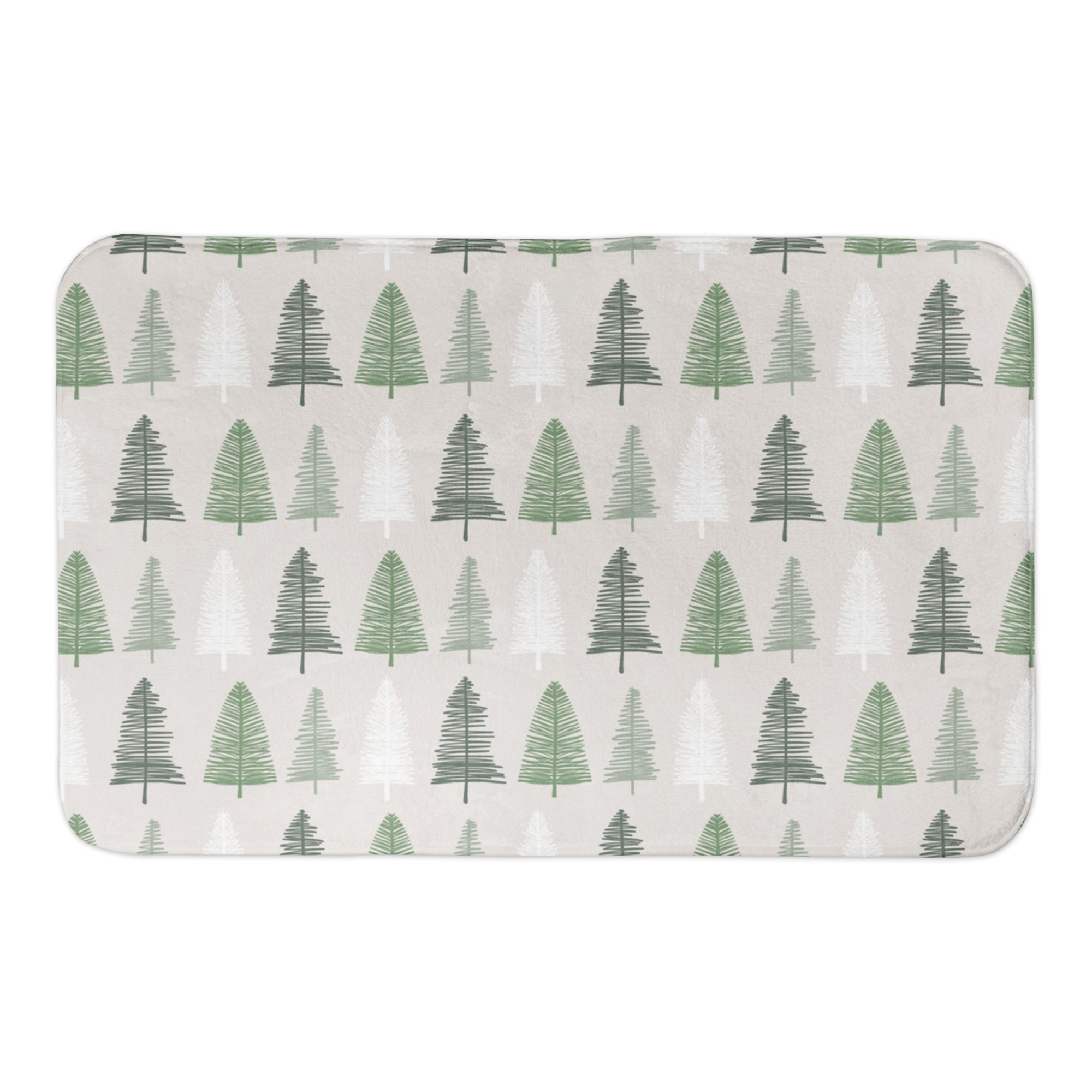 Neutral Green Tree Pattern 34x21 Bath Mat
