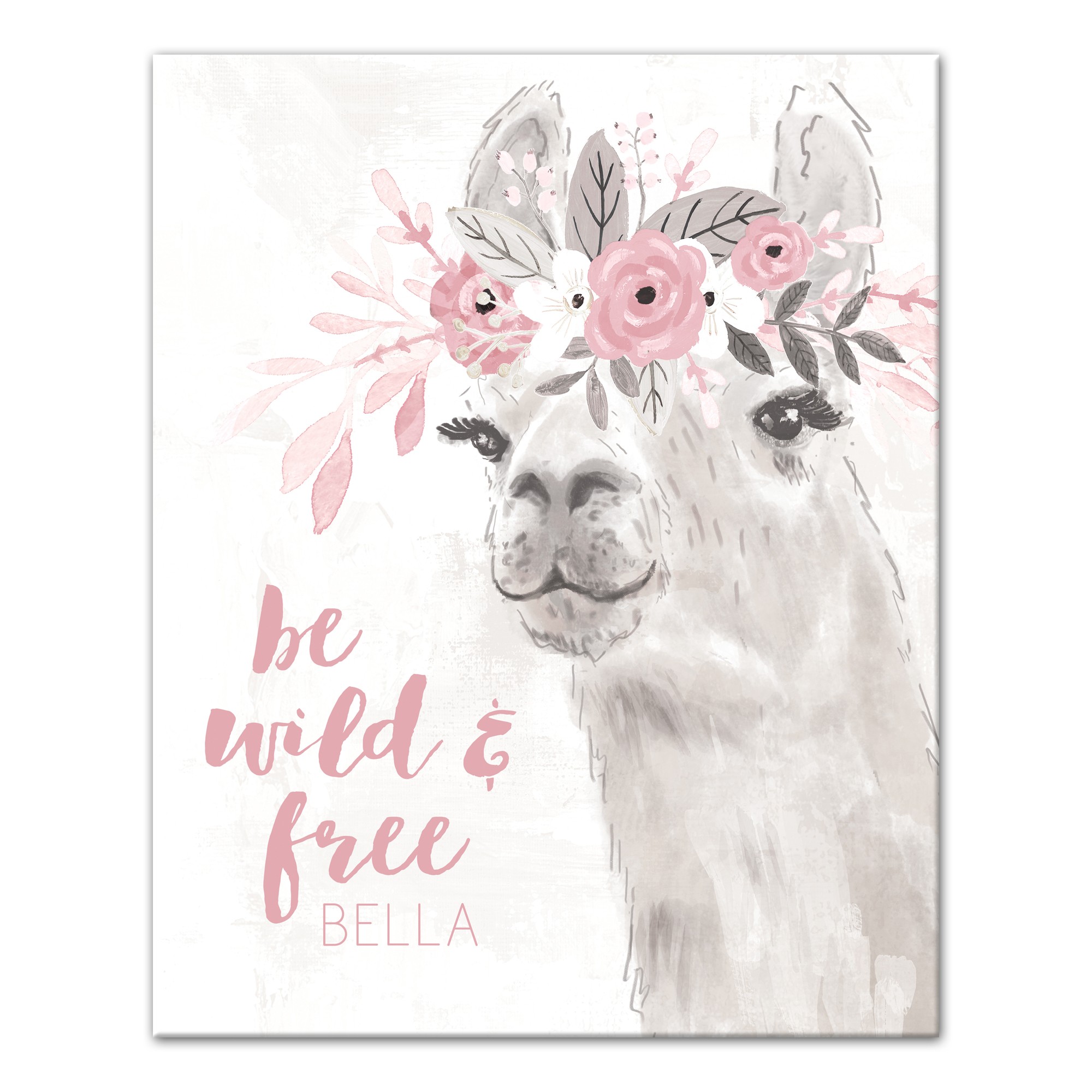 Painted Llama with Flower Crown 16x20 Personalized Canvas Wall Art