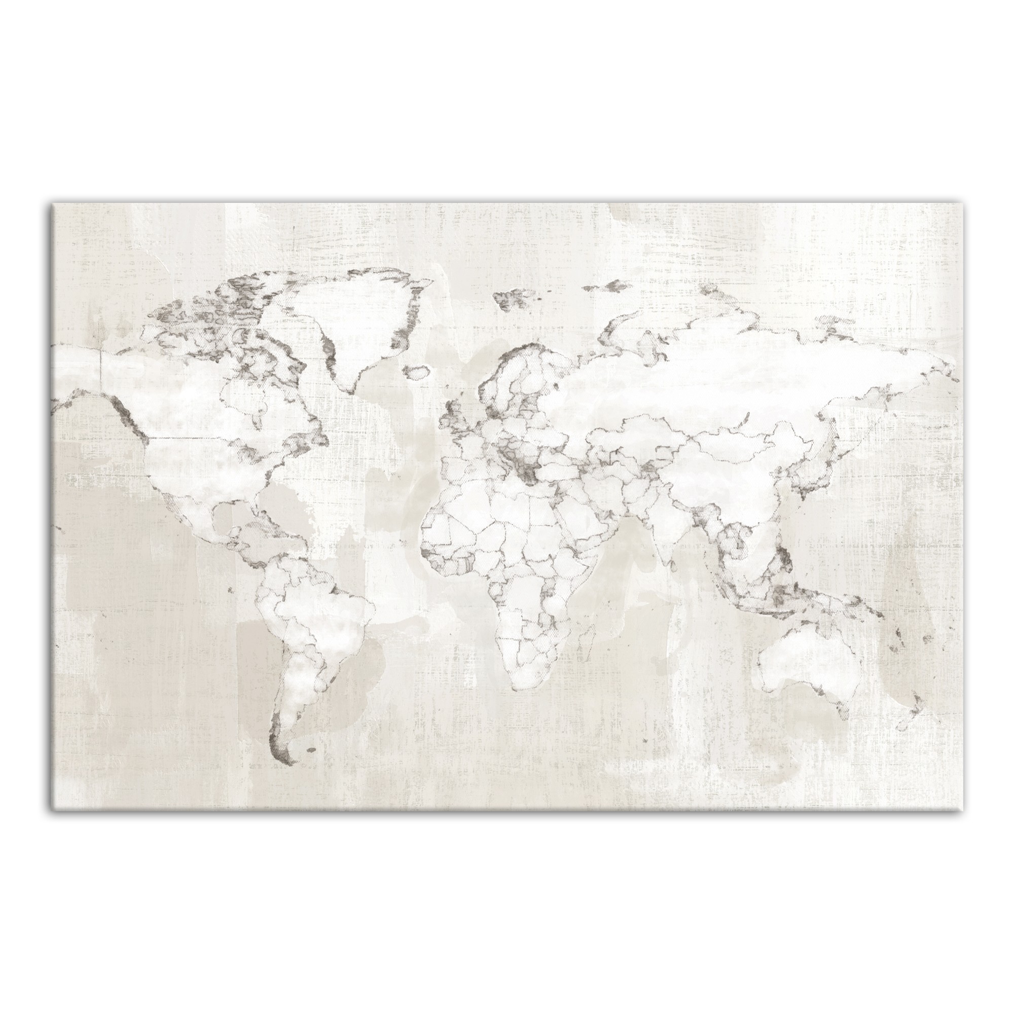 Distressed White Map Drawing 32x48 Canvas Wall Art
