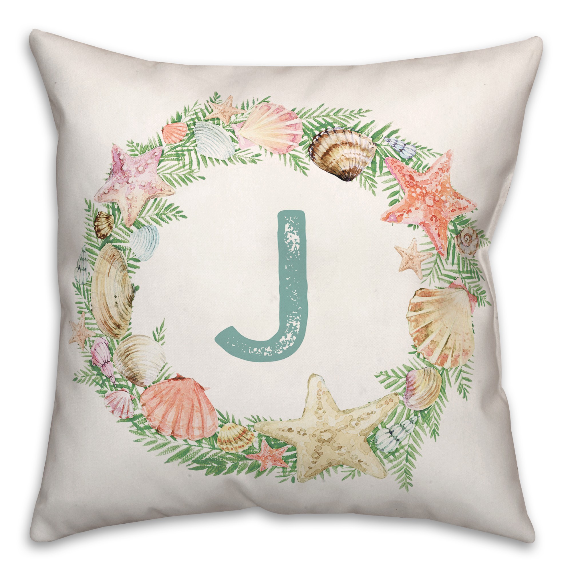 Coastal Christmas Monogram - J 18x18 Spun Poly Pillow