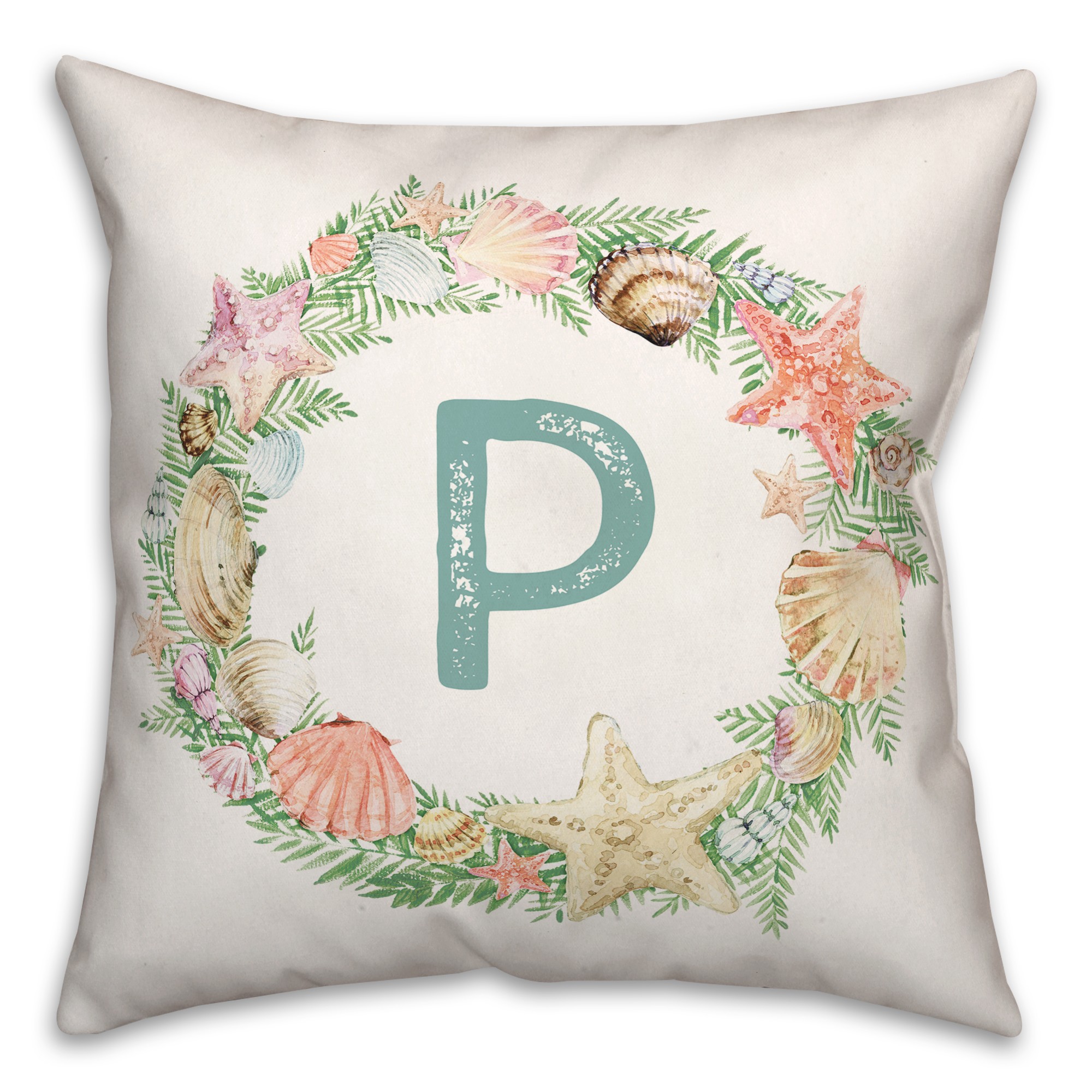 Coastal Christmas Monogram - P 18x18 Spun Poly Pillow