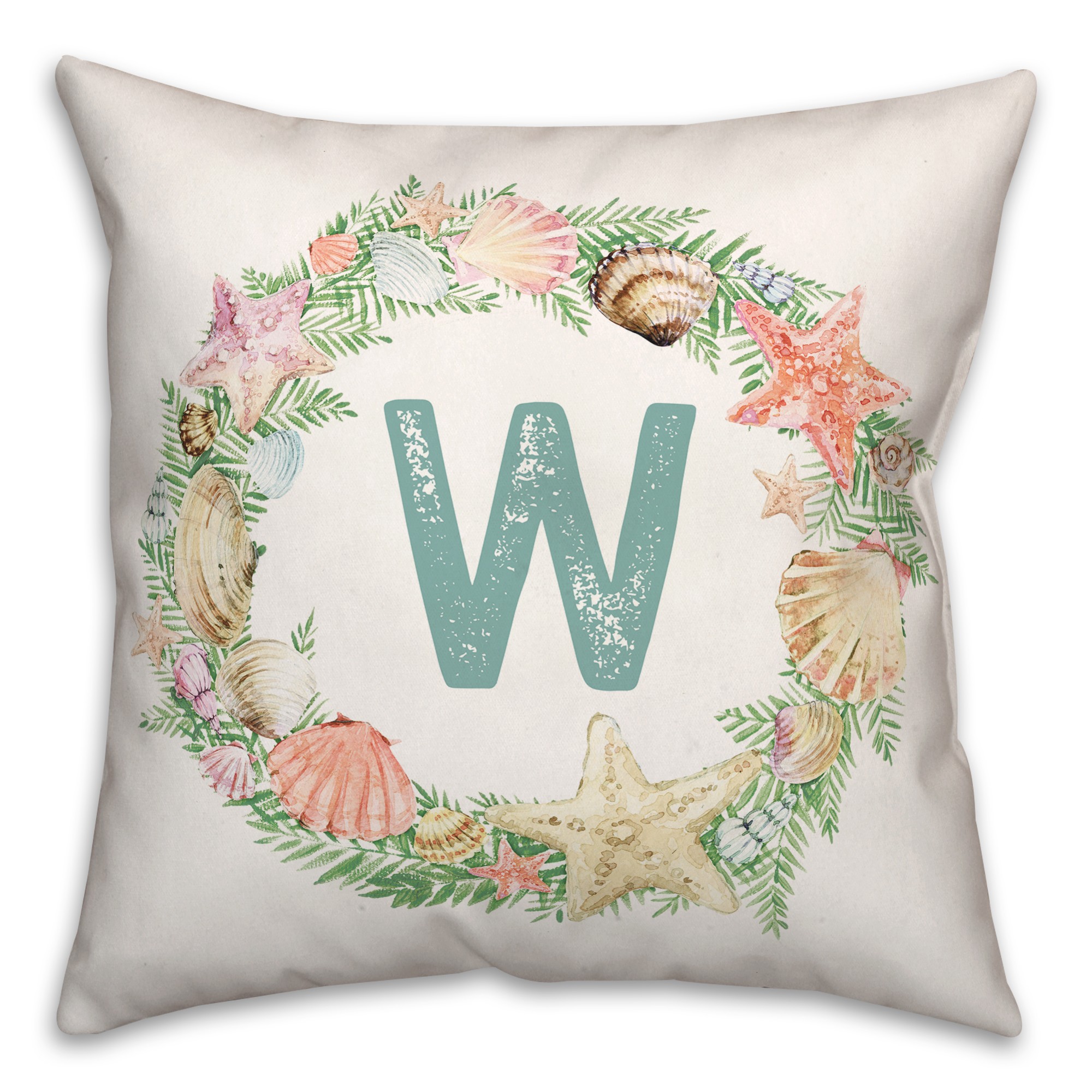 Coastal Christmas Monogram - W 18x18 Spun Poly Pillow