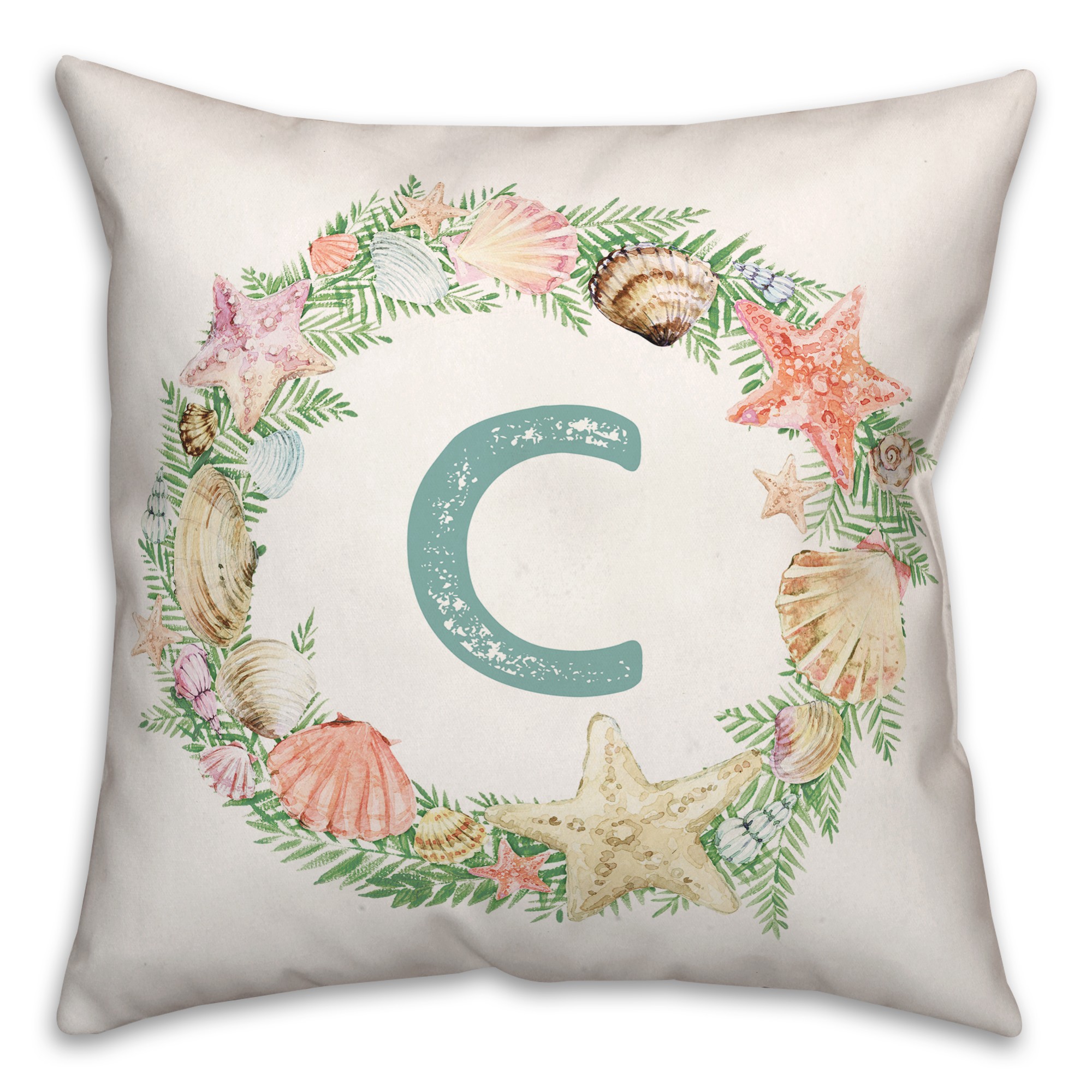 Coastal Christmas Monogram - C 18x18 Spun Poly Pillow