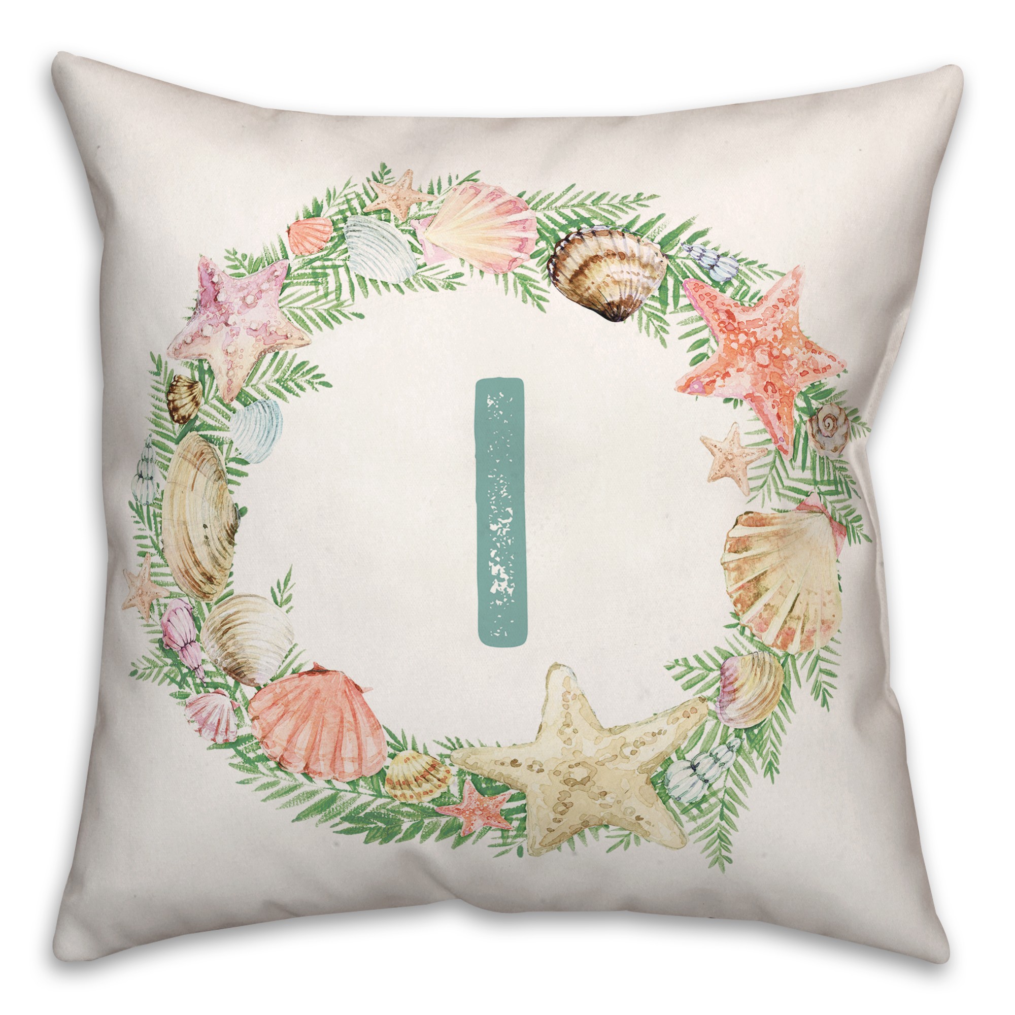 Coastal Christmas Monogram - I 18x18 Spun Poly Pillow