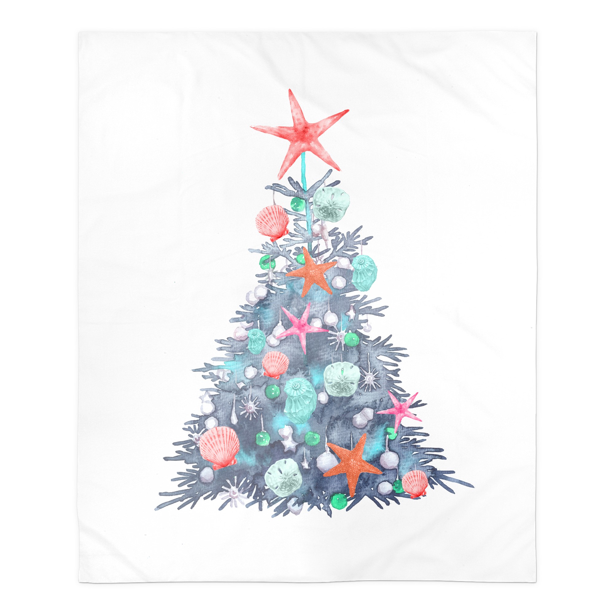 Coastal Christmas Tree 50x60 Sherpa Fleece Blanket