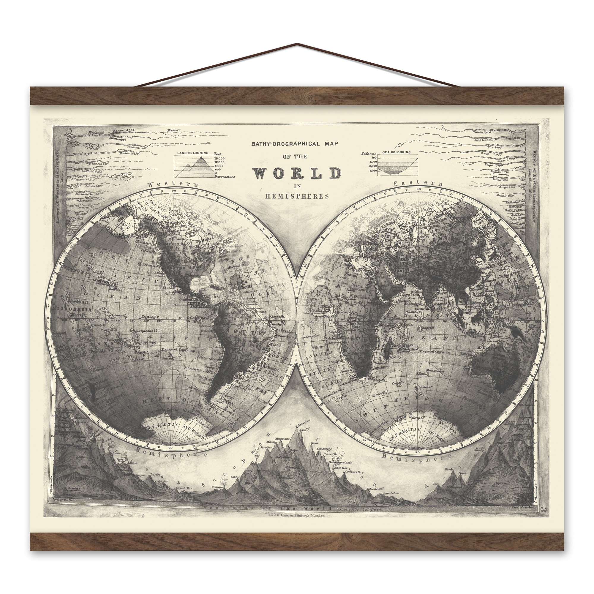 Vintage Rustic Map 20x16 Teak Hanging Canvas