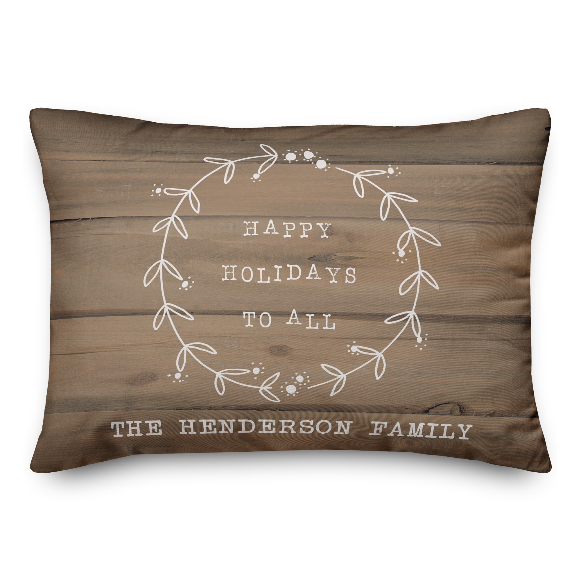 Happy Holidays Rustic Wood 14x20 Personalized Spun Poly Pillow