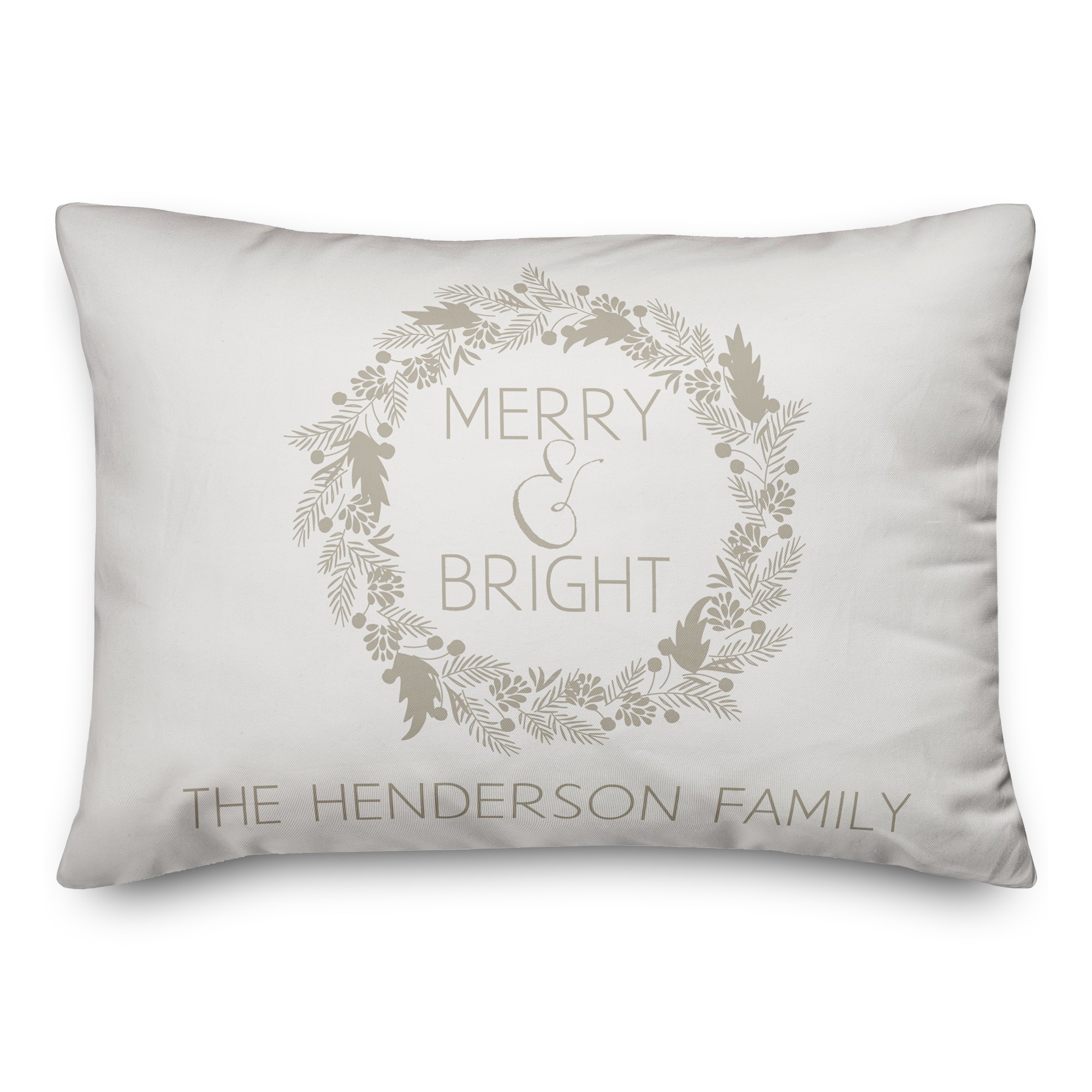 Merry and Bright Wreath 14x20 Personalized Spun Poly Pillow