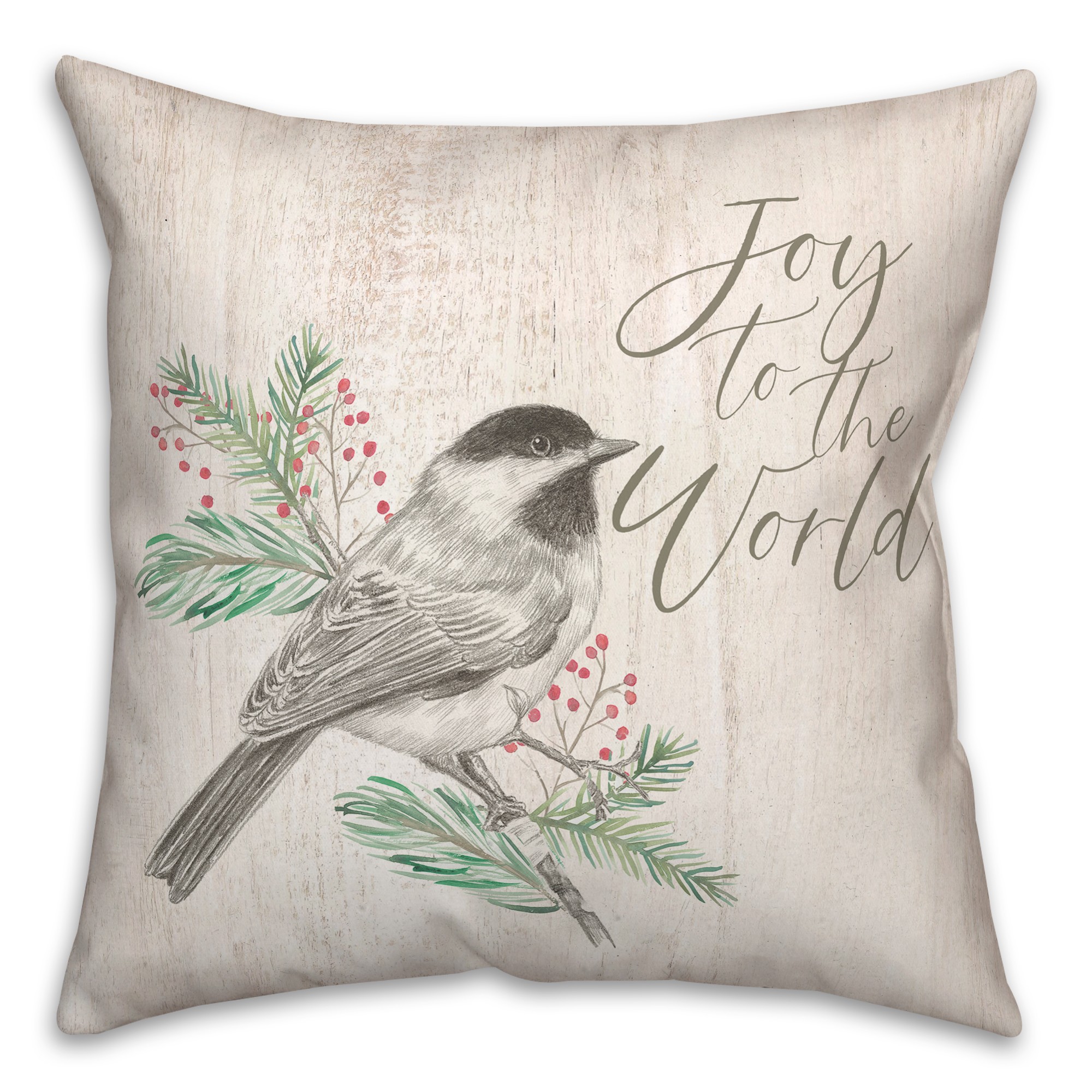 Joy to the World Bird on Branch 18x18 Spun Poly Pillow