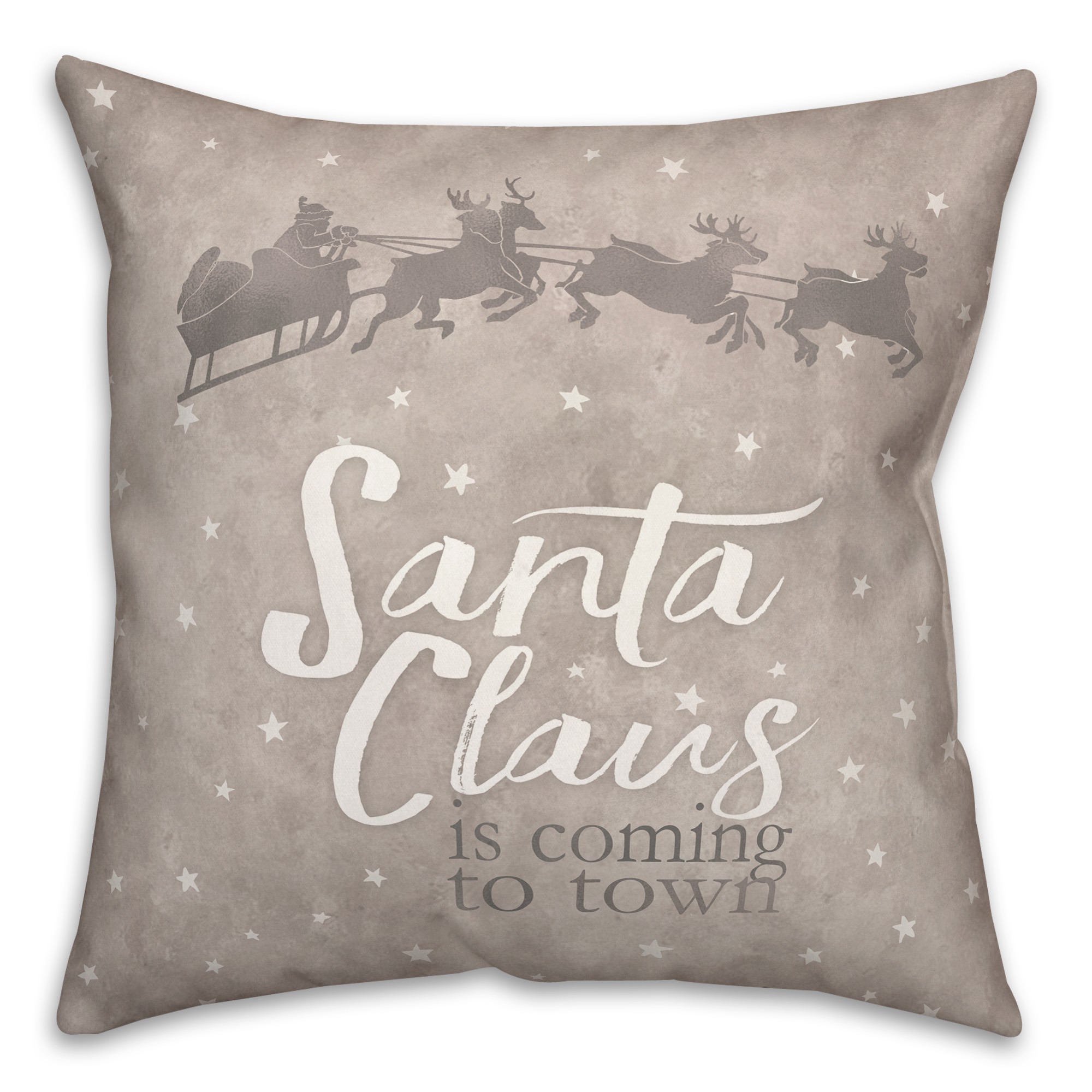 Silver Santa Coming to Town 18x18 Spun Poly Pillow