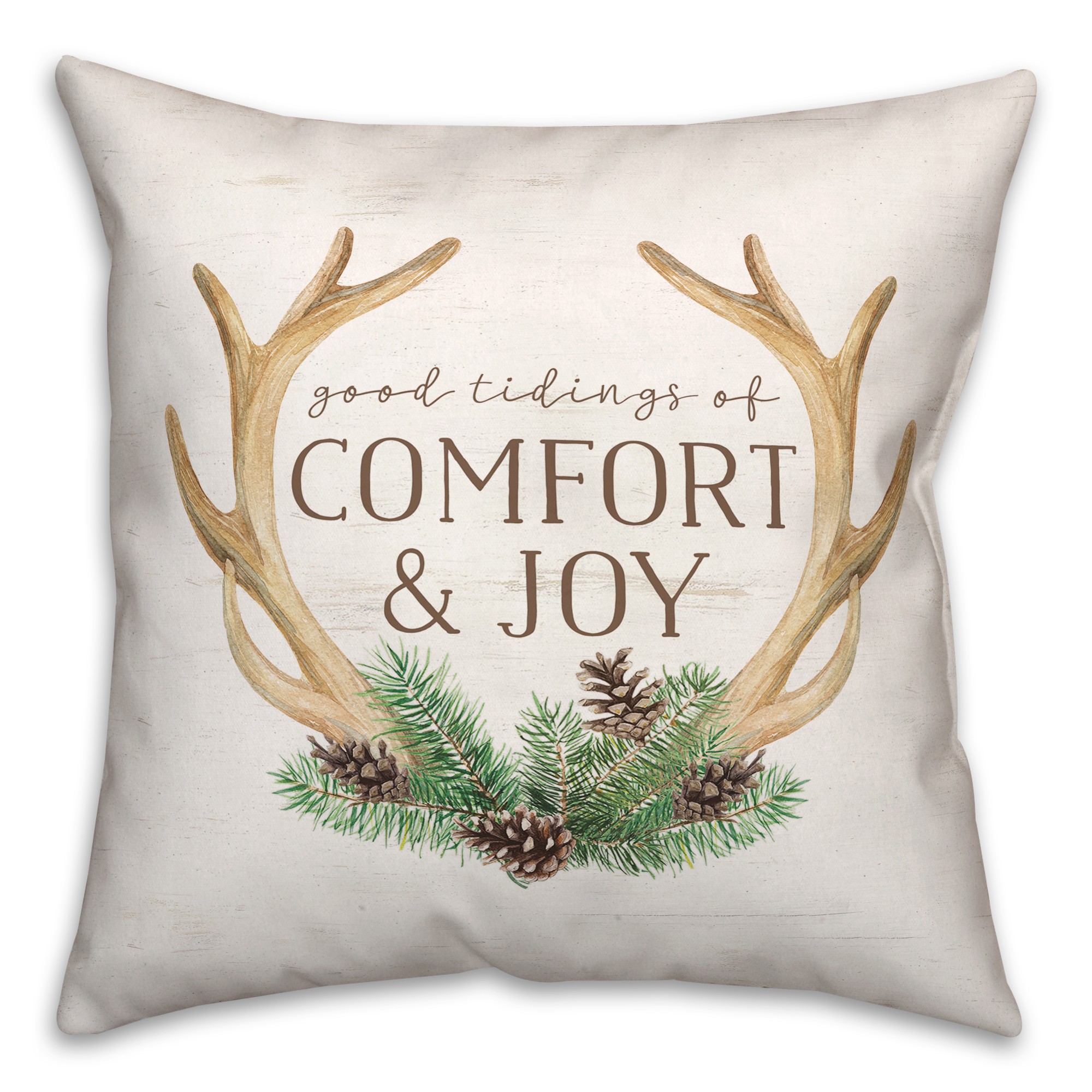 Good Tidings of Comfort and Joy Antlers 18x18 Spun Poly Pillow