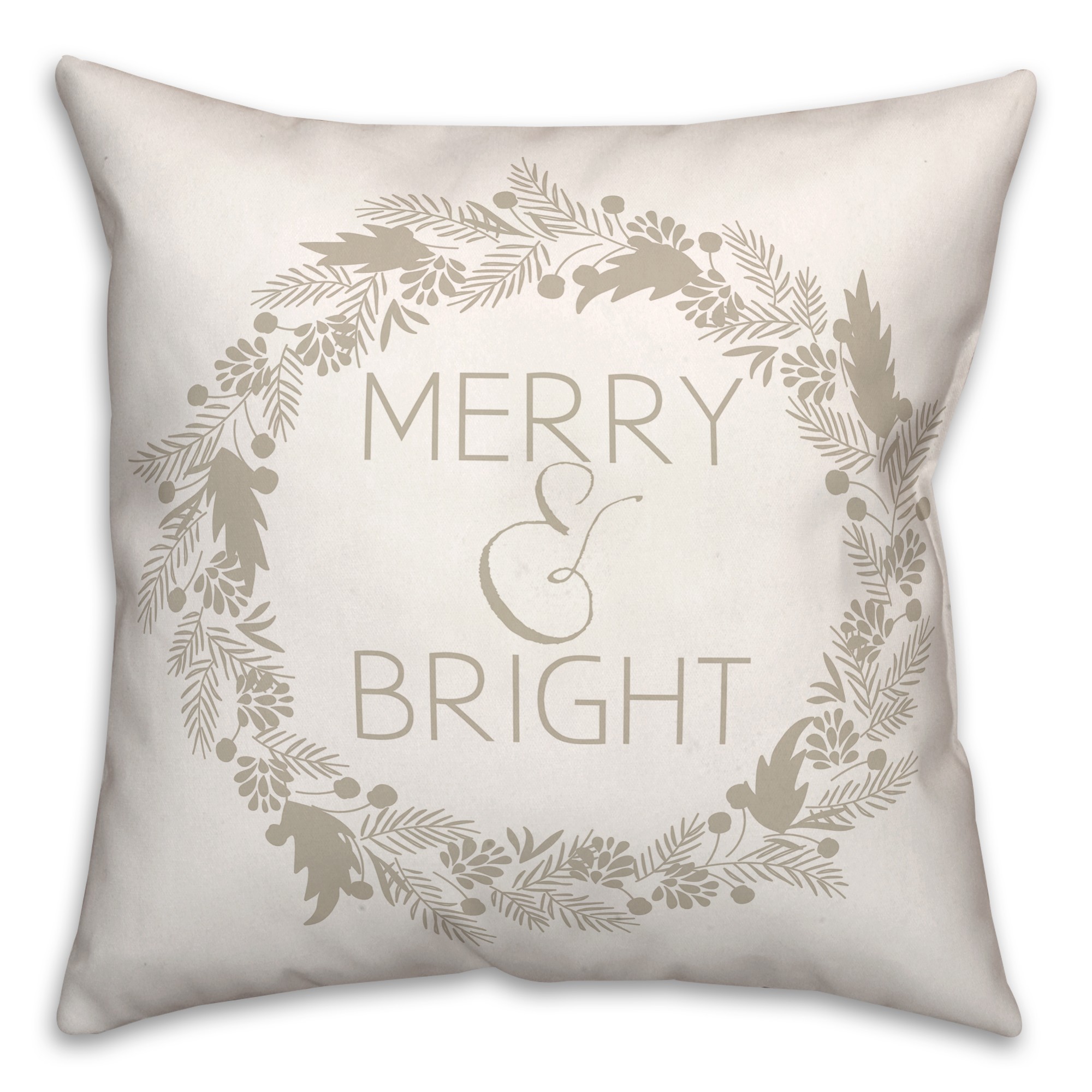 Merry and Bright Wreath 18x18 Spun Poly Pillow