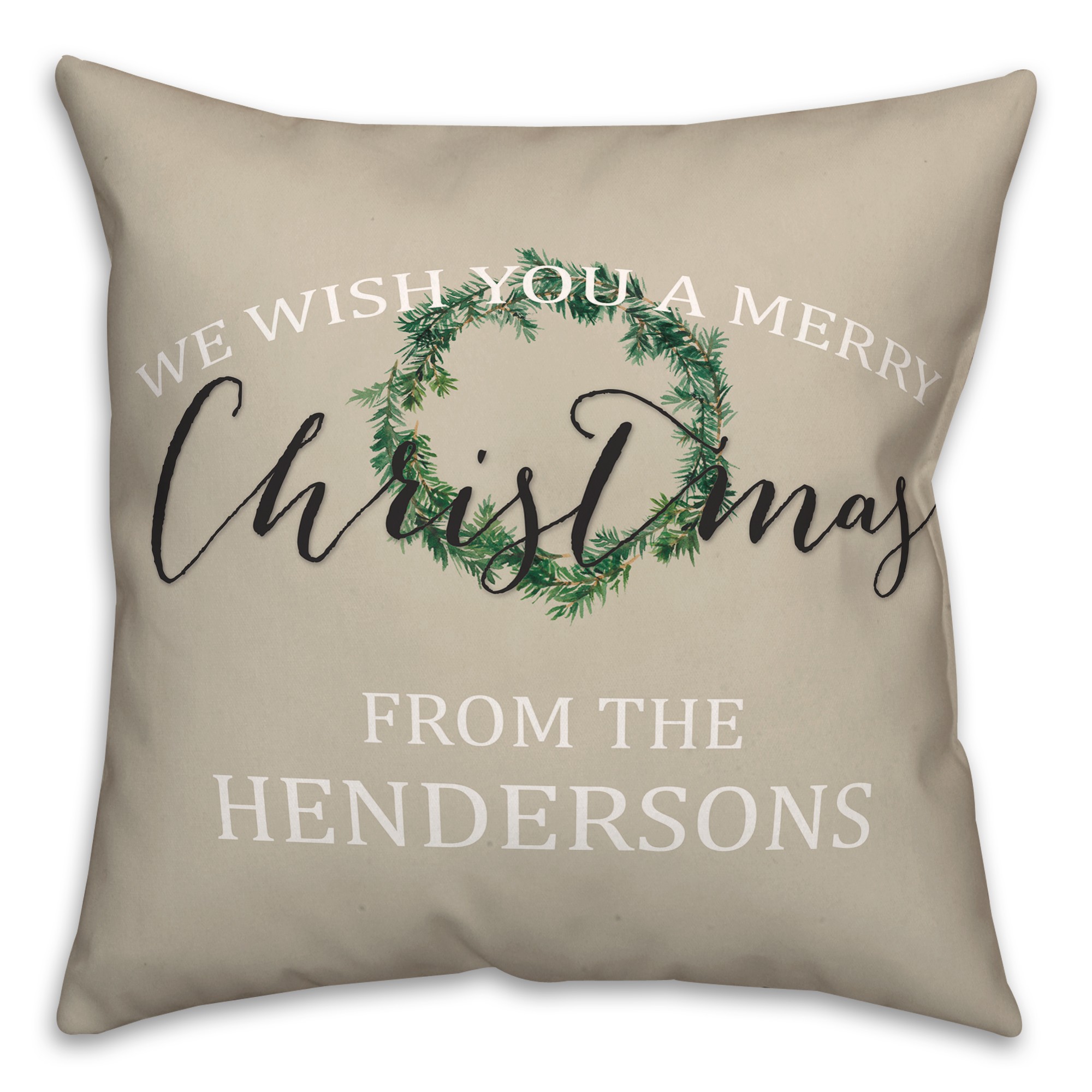 Merry Rustic Christmas 18x18 Personalized Spun Poly Pillow