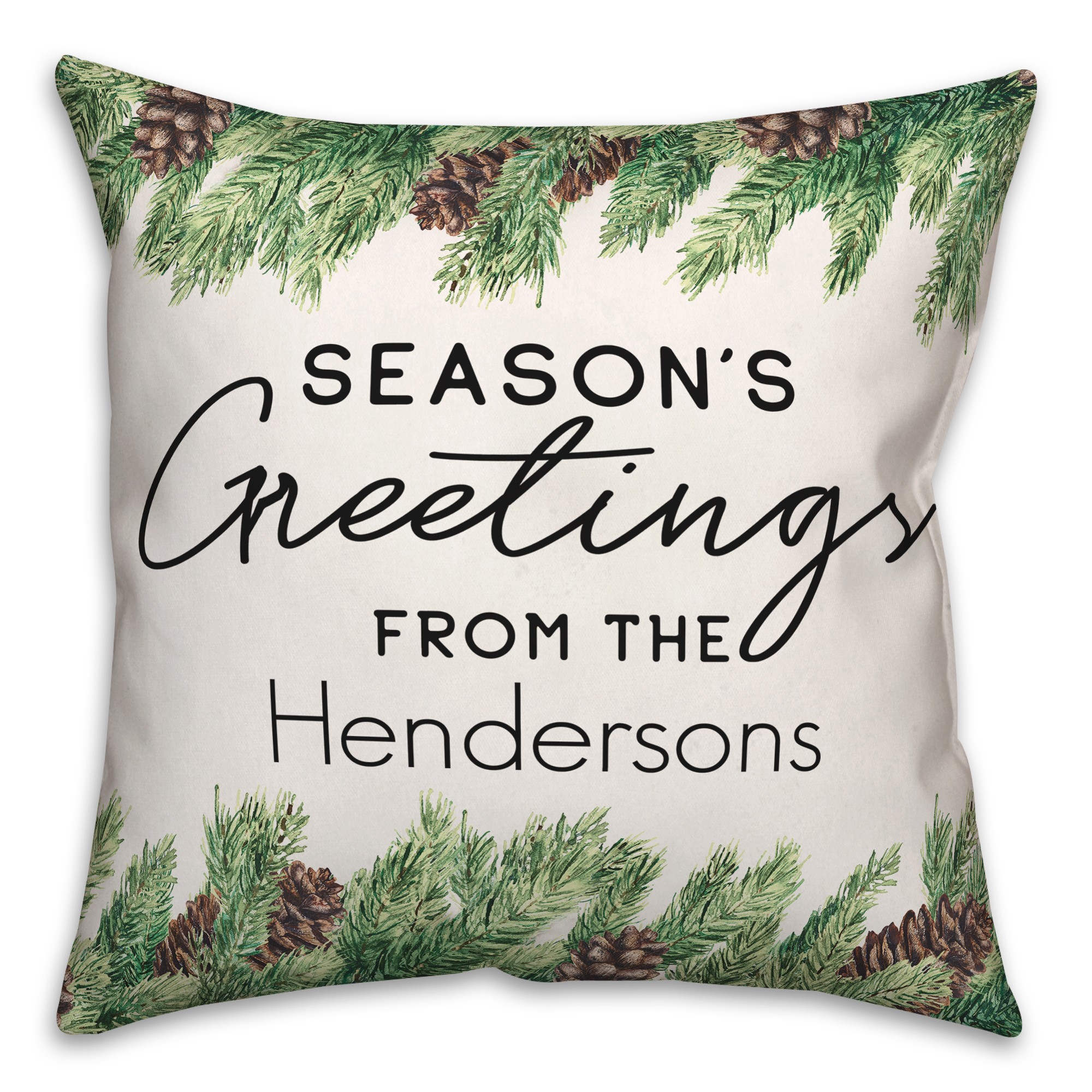Seasons Greetings Garland 18x18 Personalized Spun Poly Pillow
