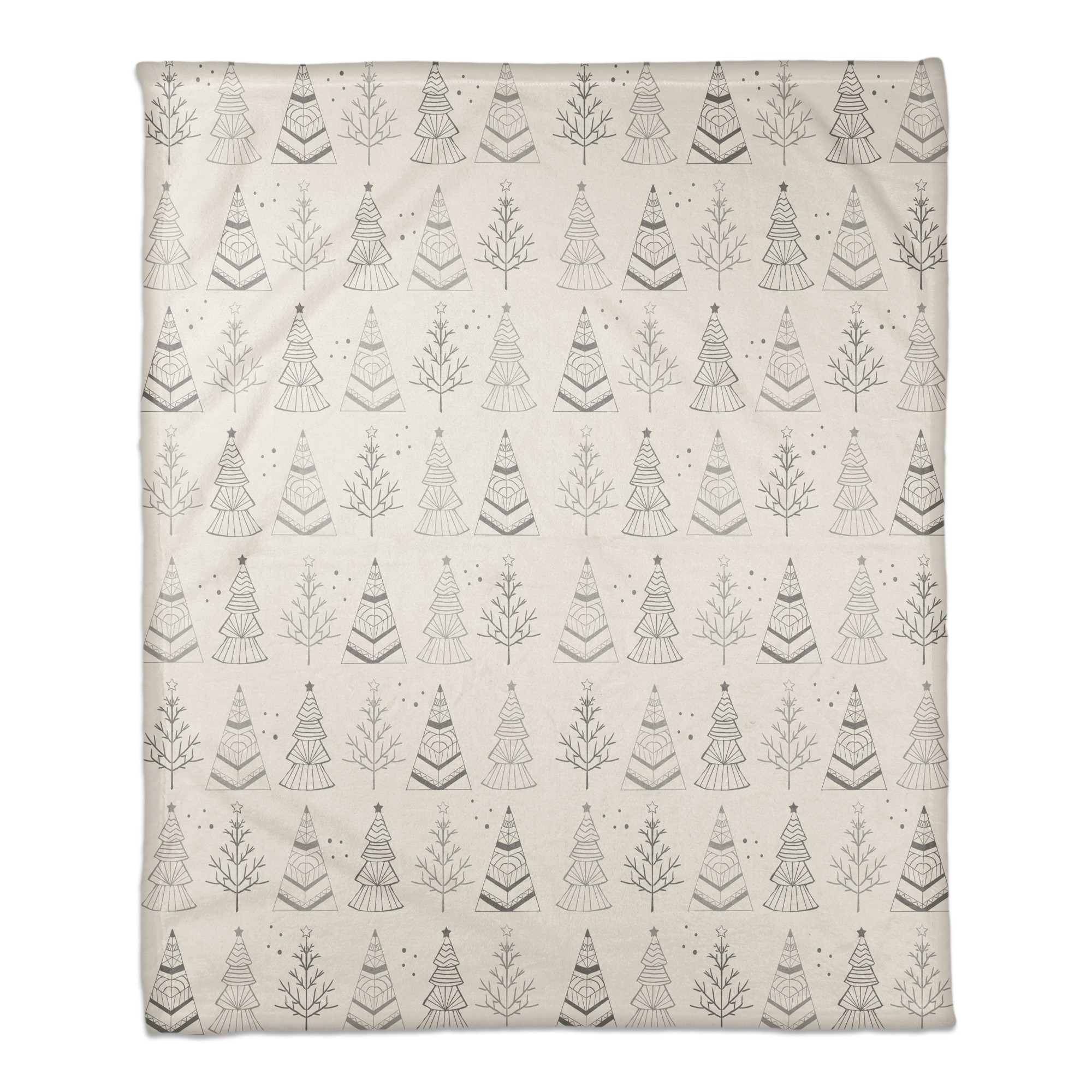 Gray Tree Doodle Print 50x60 Coral Fleece Blanket