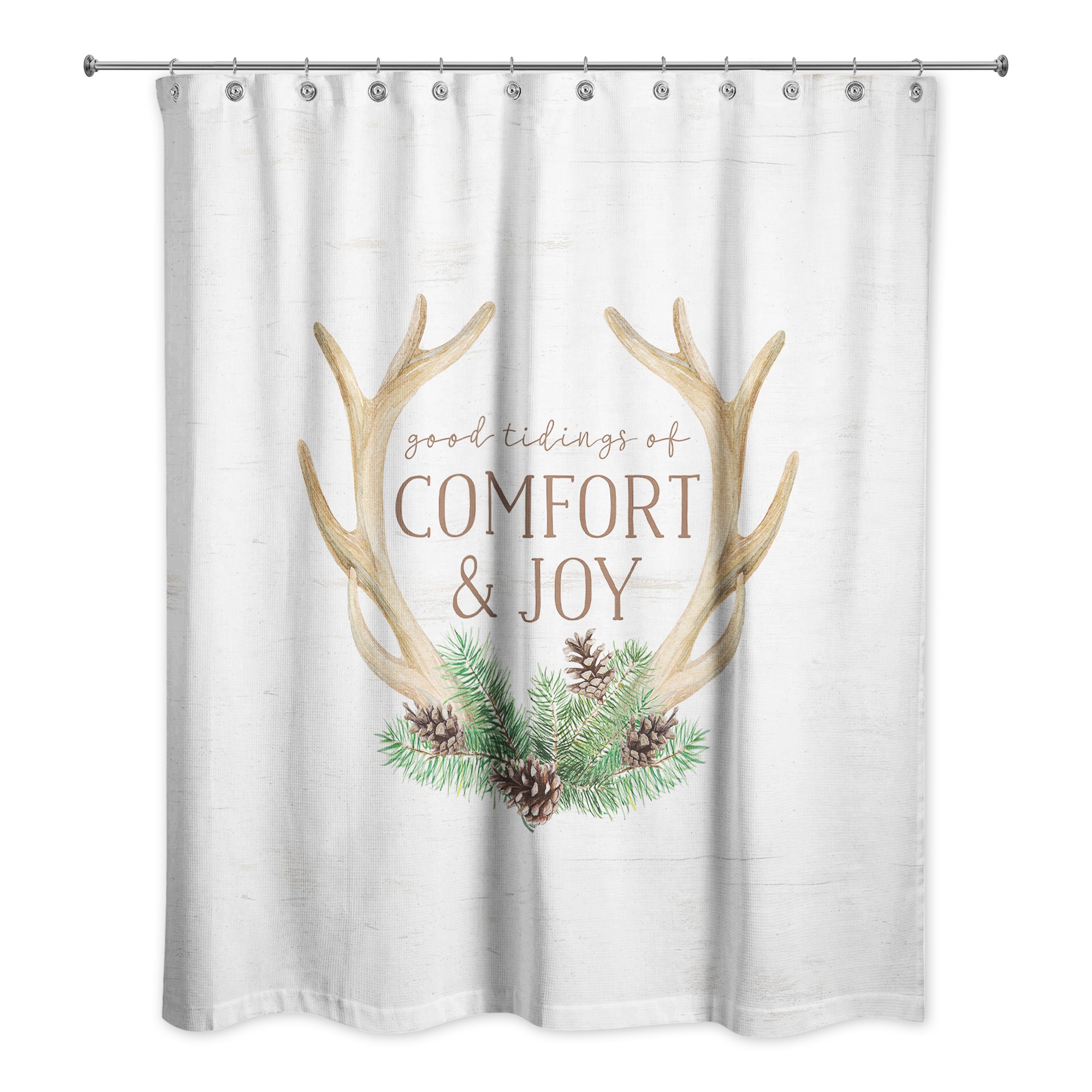 Good Tidings of Comfort and Joy Antlers 71x74 Shower Curtain