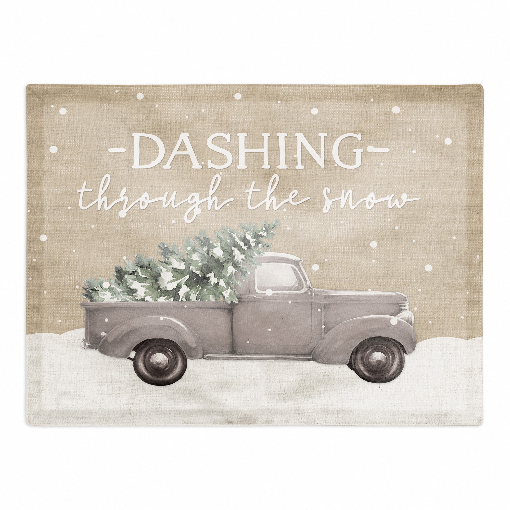 Dashing Through the Snow Painted Tree Truck 18x14 Poly Twill Placemat