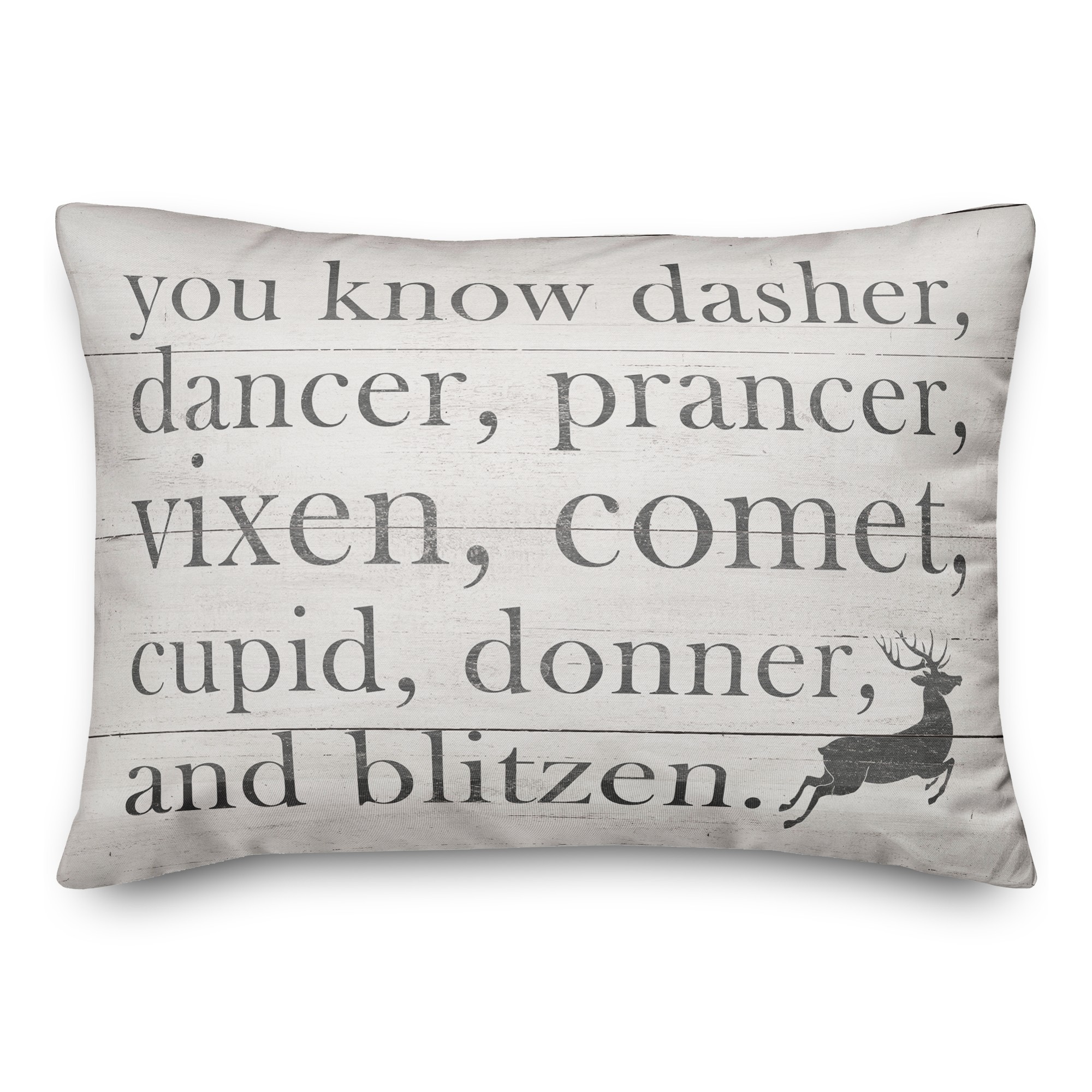Black and White Reindeer Names Distressed 14x20 Spun Poly Pillow