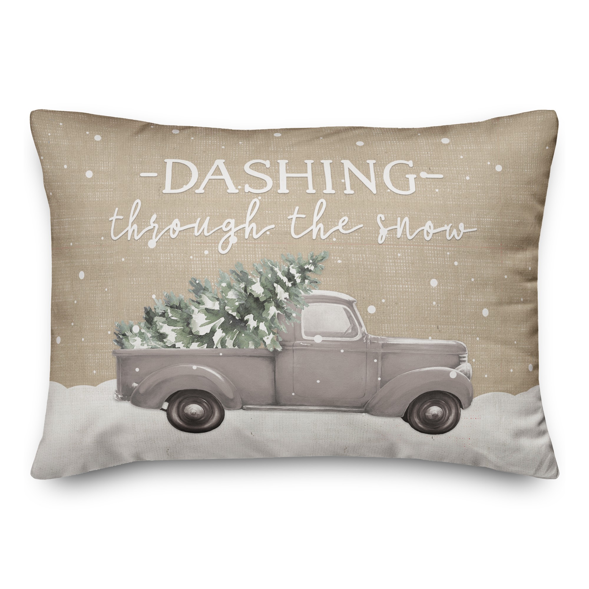 Dashing Through the Snow Painted Tree Truck 14x20 Spun Poly Pillow