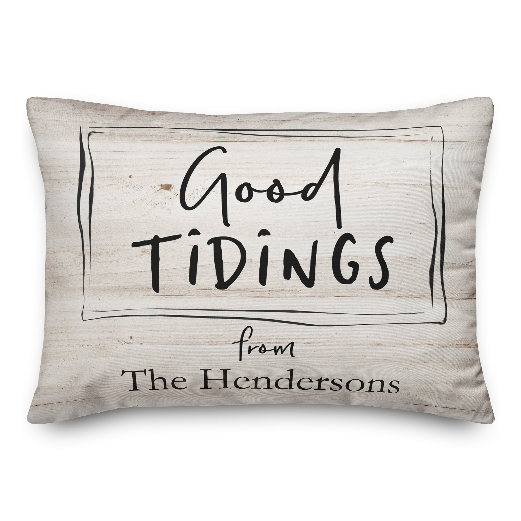 Black and White Good Tidings 14x20 Personalized Spun Poly Pillow