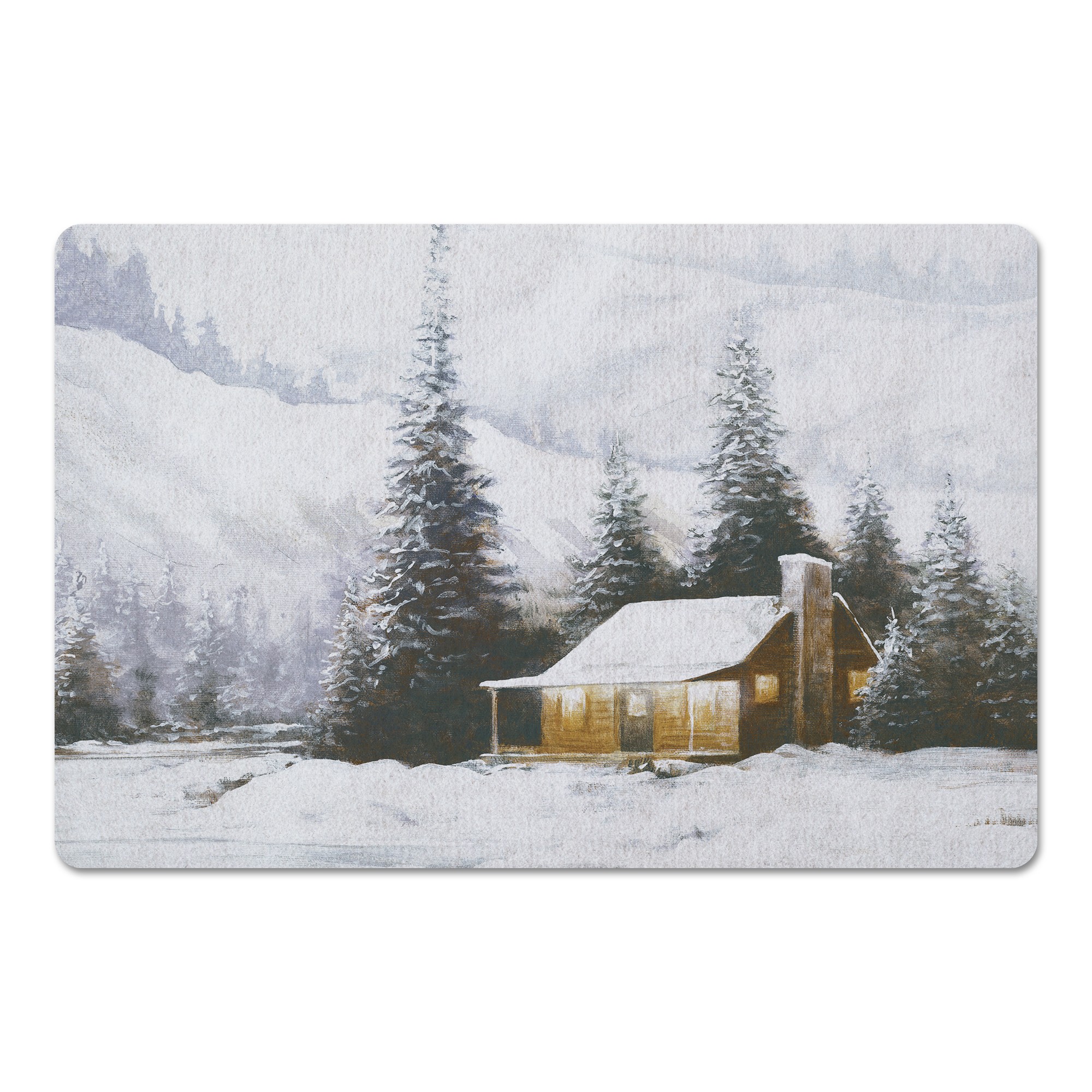 Snowy Wooded Cabin 27x18 Floor Mat
