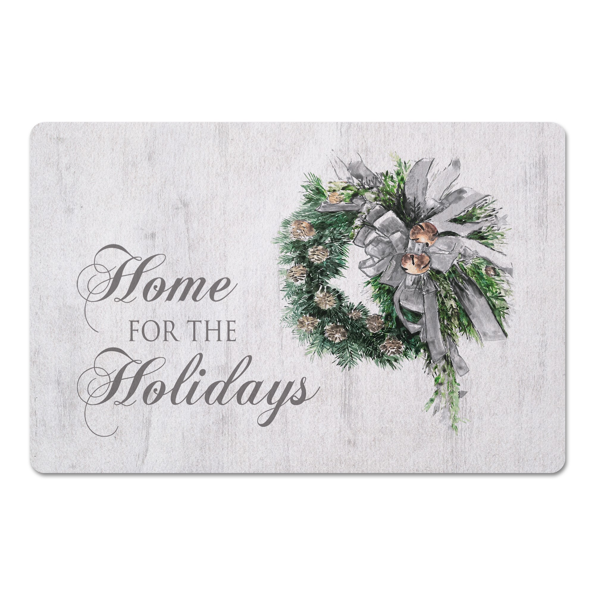 Watercolor Wreath Home for the Holidays 27x18 Floor Mat