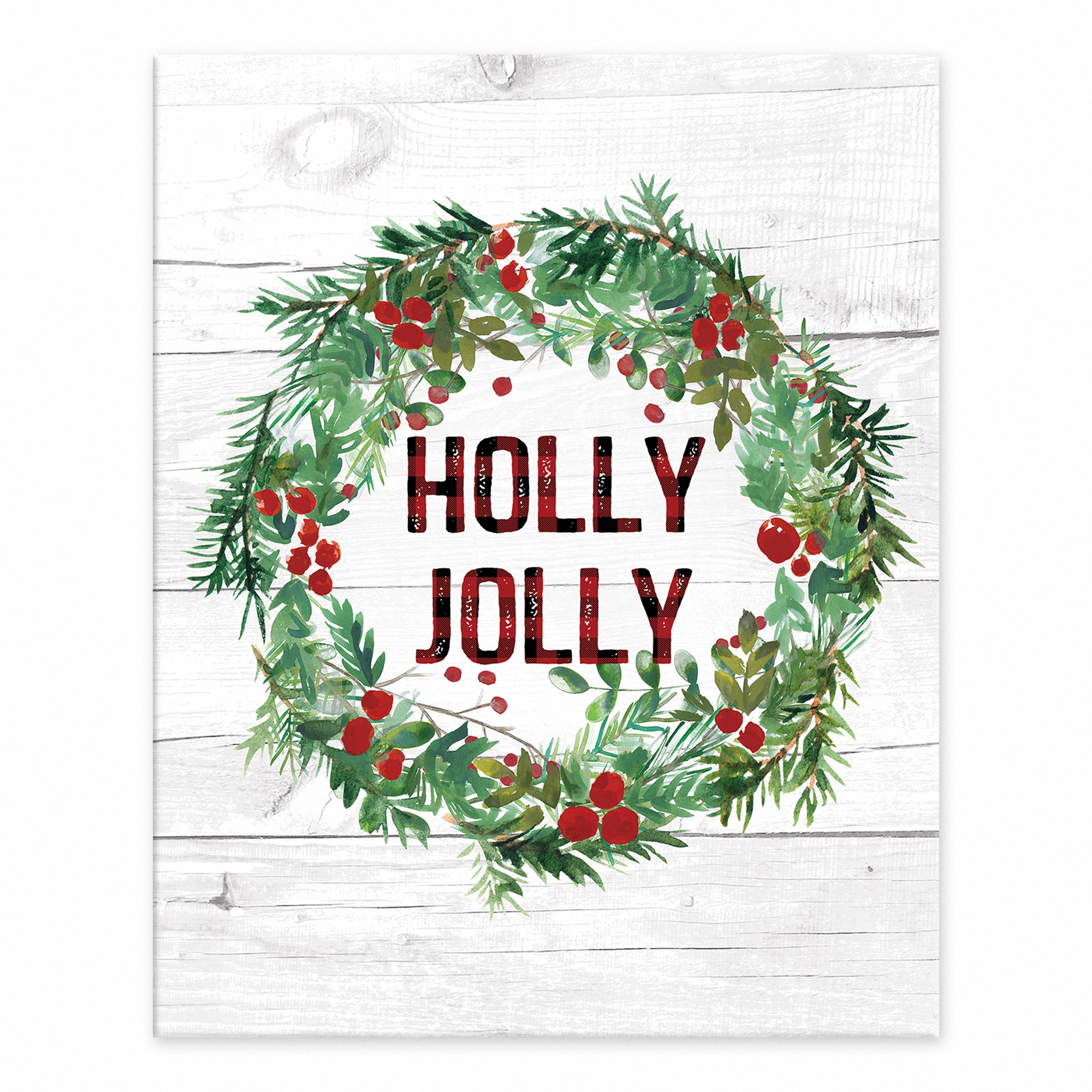 Holly Jolly Wreath on Wood 8x10 Tabletop Canvas