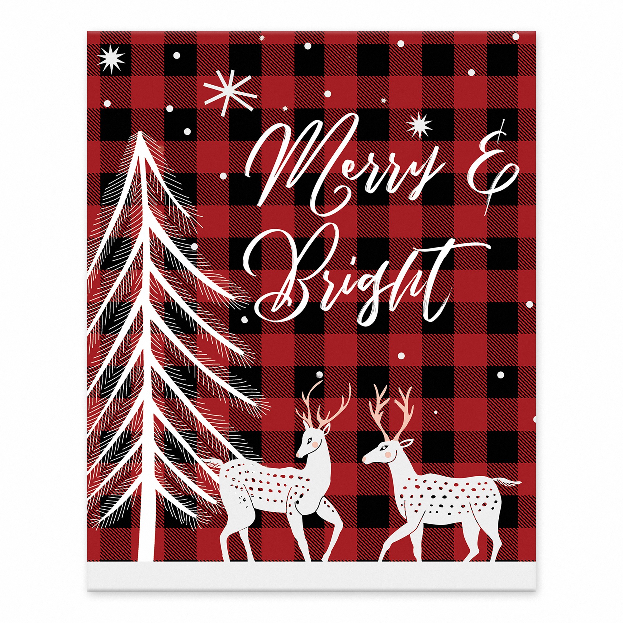 Merry and Bright Deer on Plaid 8x10 Tabletop Canvas
