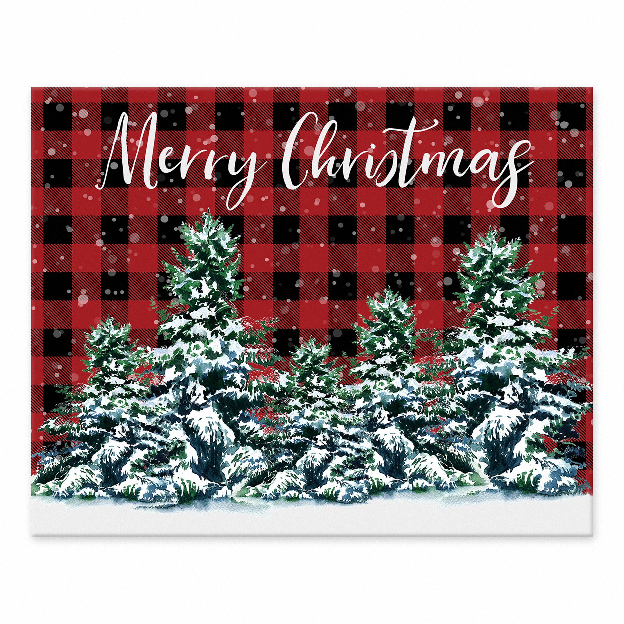 Watercolor Pine Trees Merry Christmas 8x10 Tabletop Canvas