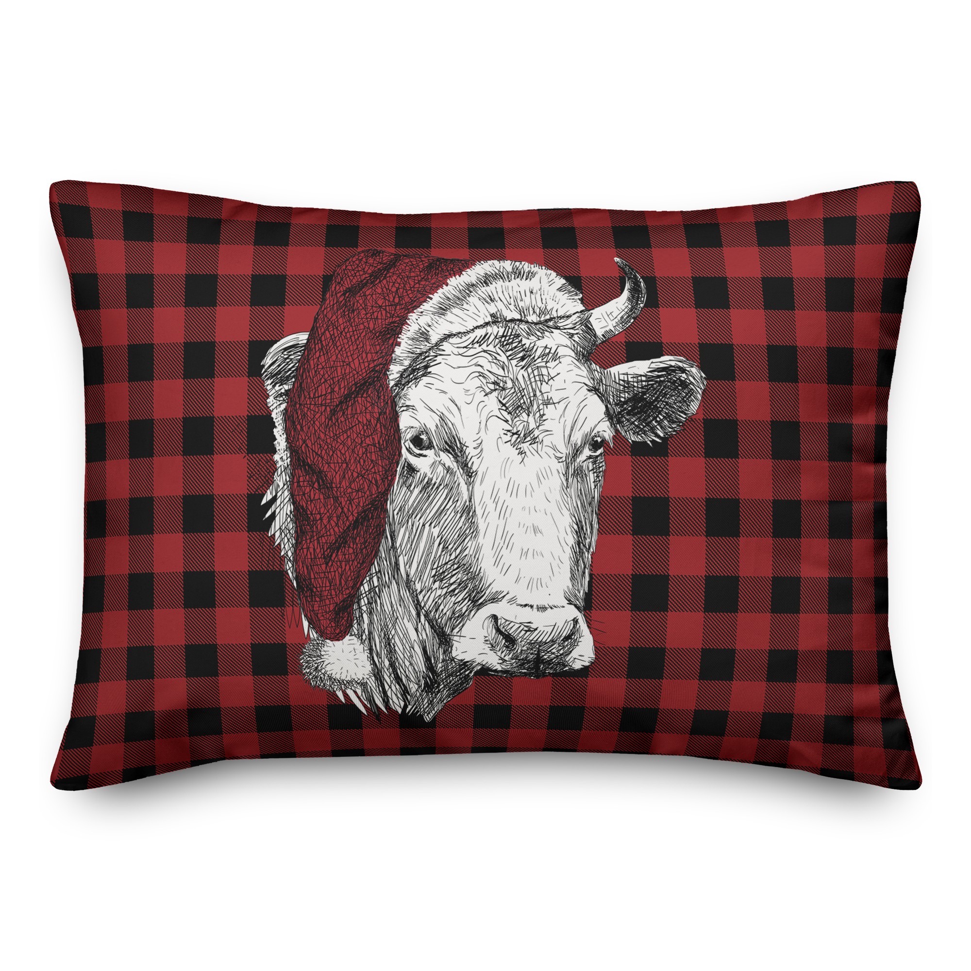 Christmas Cow Sketch 14x20 Spun Poly Pillow