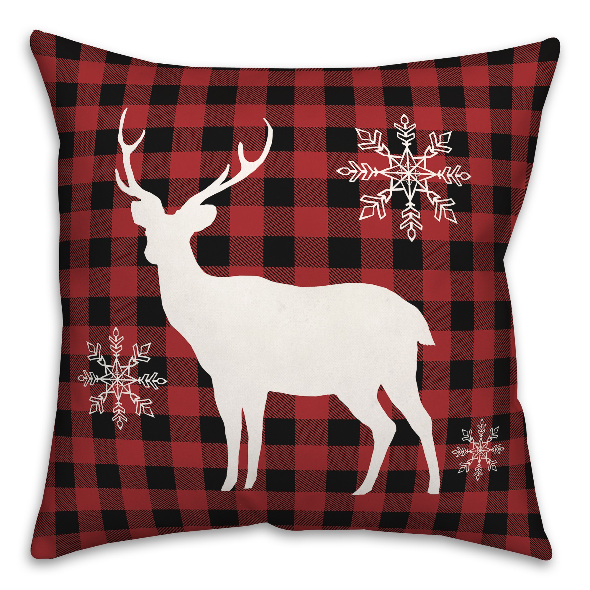 Reindeer and Snowflakes on Plaid 18x18 Spun Poly Pillow