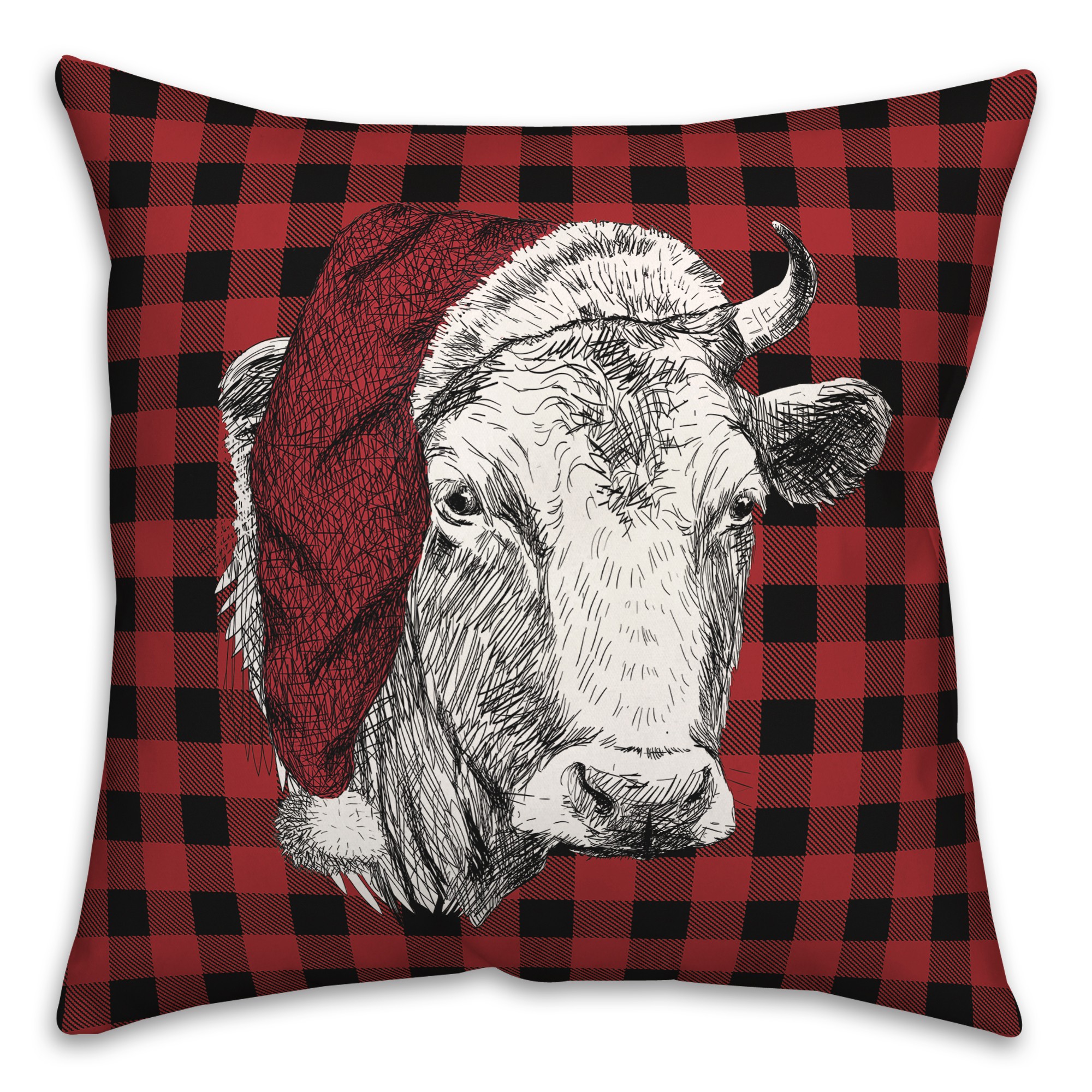 Christmas Cow Sketch 18x18 Spun Poly Pillow