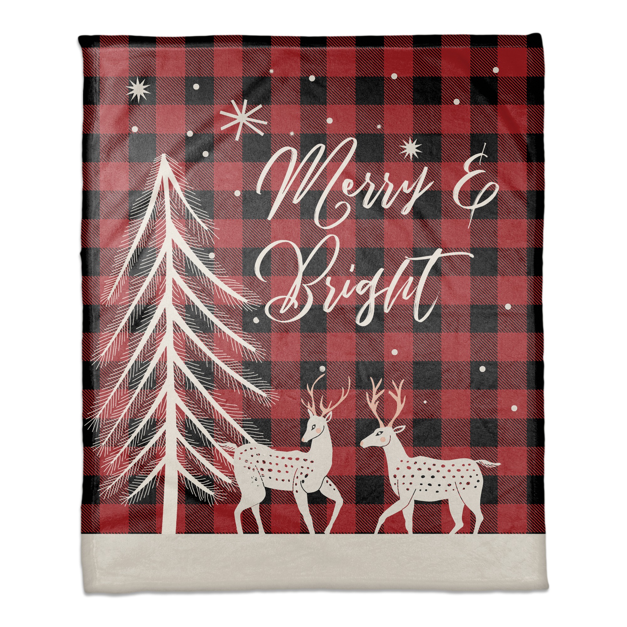 Merry and Bright Deer on Plaid 50x60 Coral Fleece Blanket