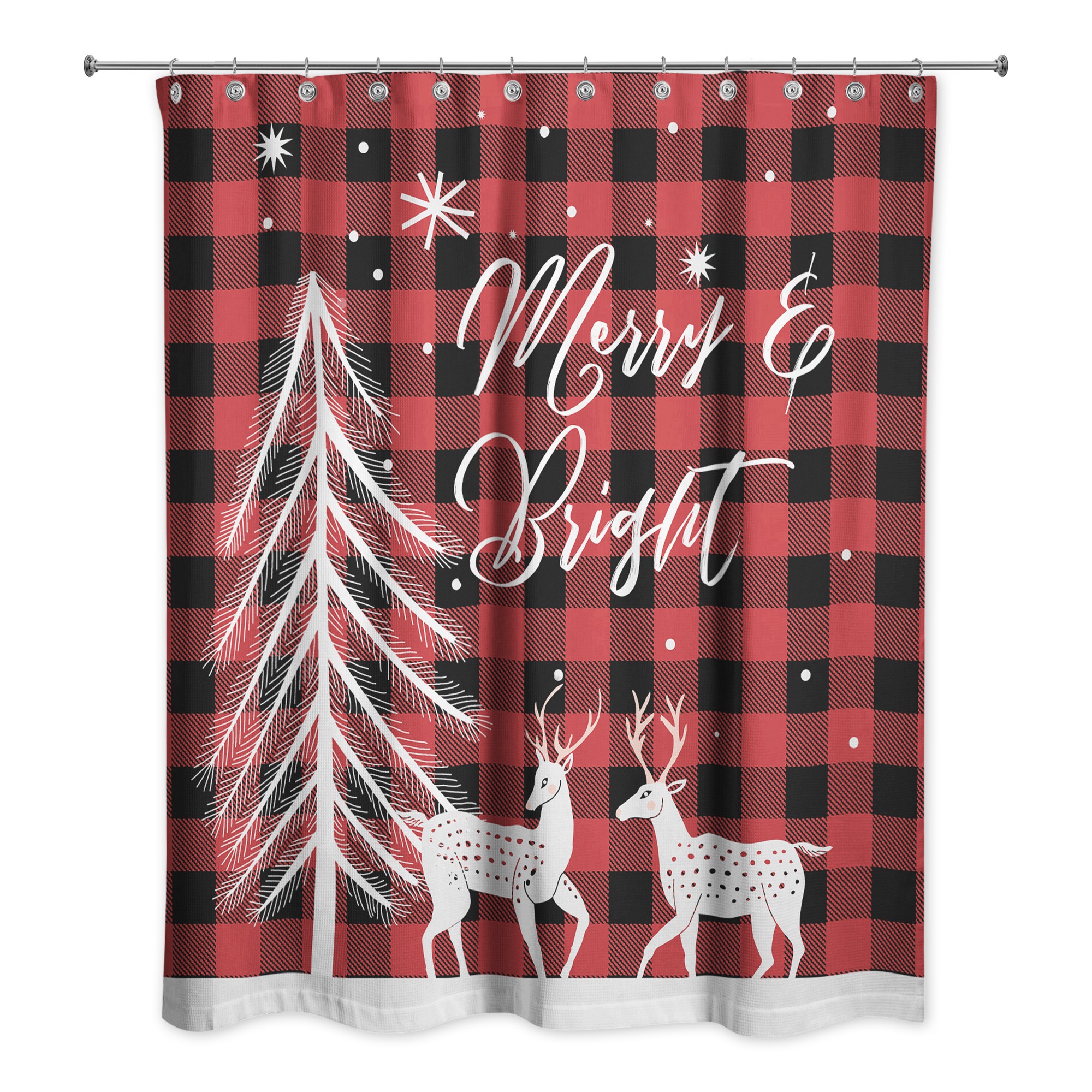 Merry and Bright Deer on Plaid 71x74 Shower Curtain