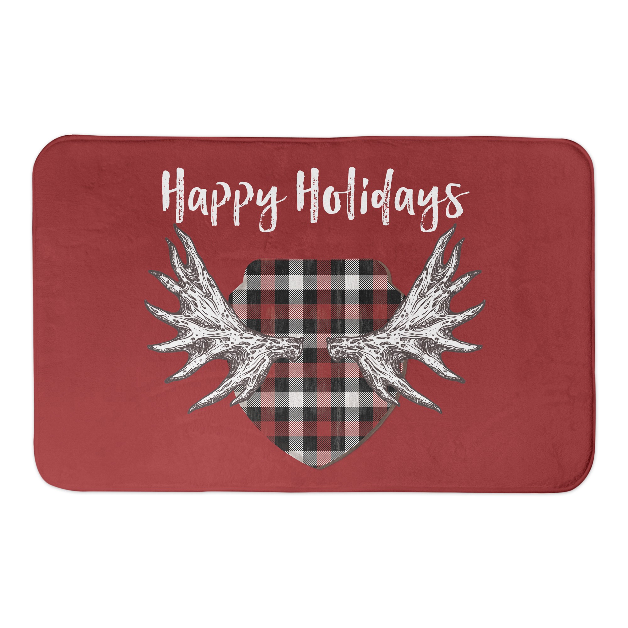 Happy Holidays Moose Antlers 34x21 Bath Mat