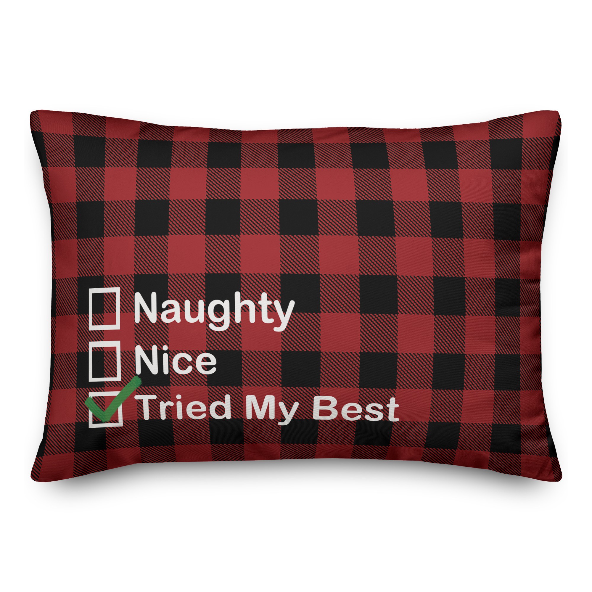 Naughty or Nice Plaid 14x20 Spun Poly Pillow