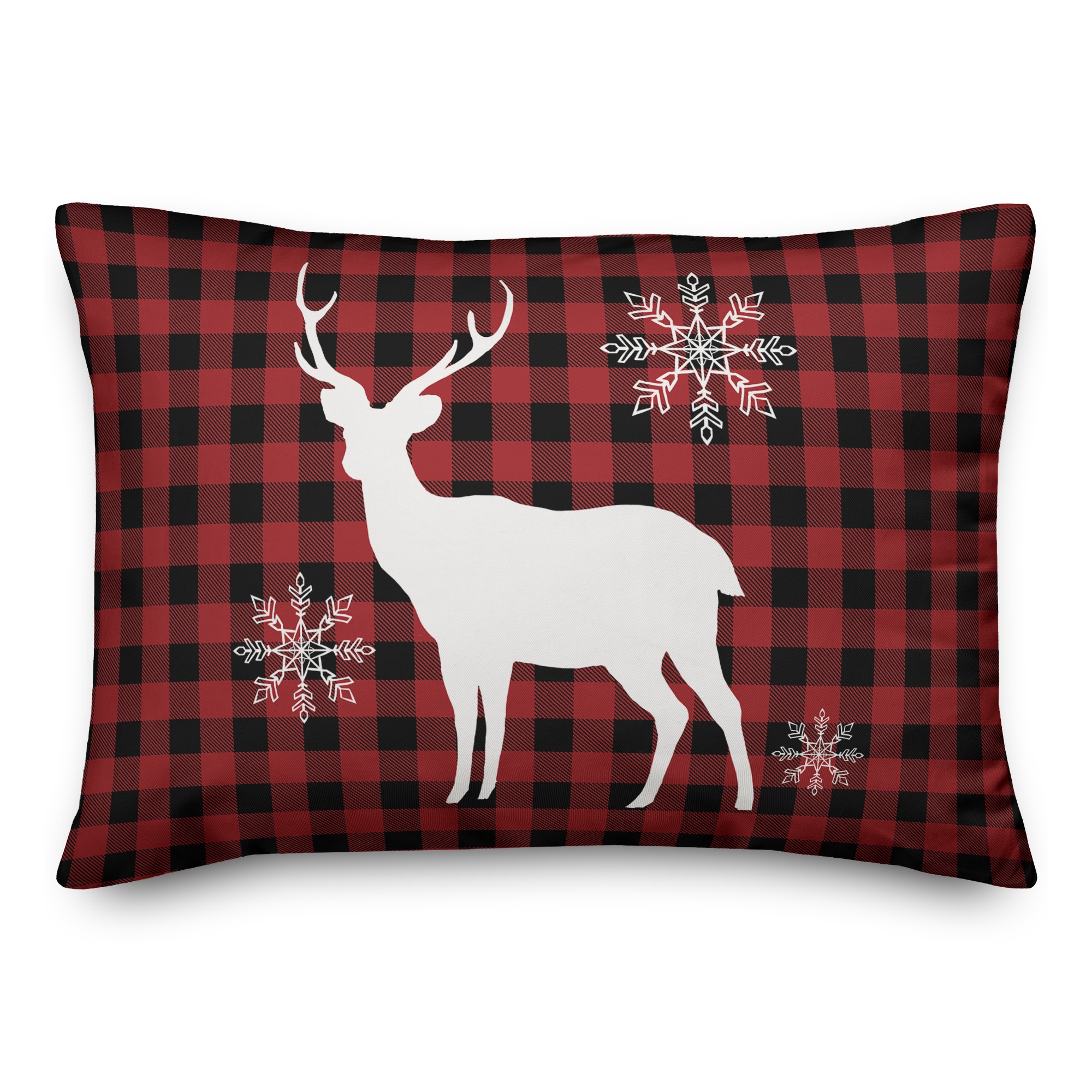 Reindeer and Snowflakes on Plaid 14x20 Spun Poly Pillow