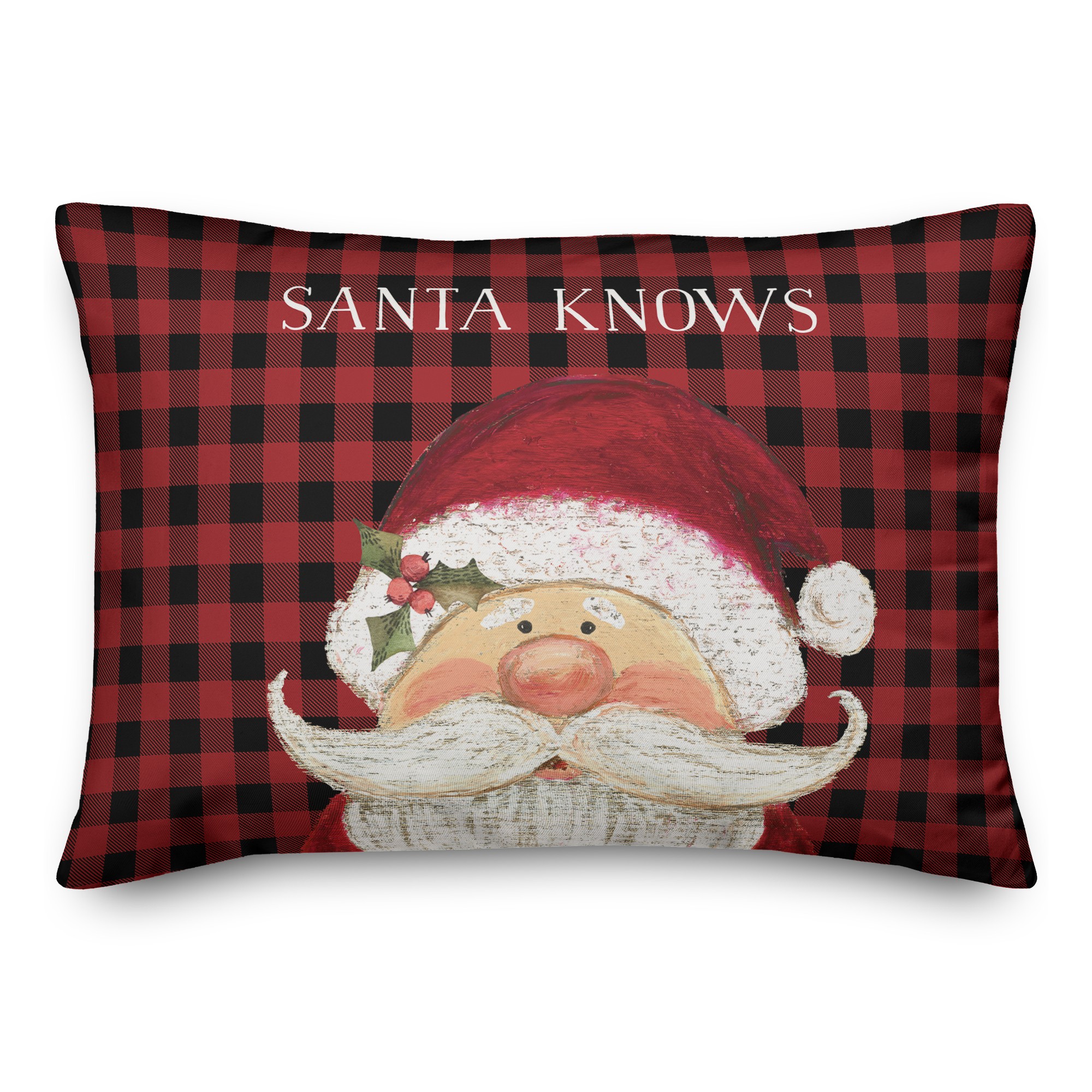 Santa Knows on Plaid 14x20 Spun Poly Pillow
