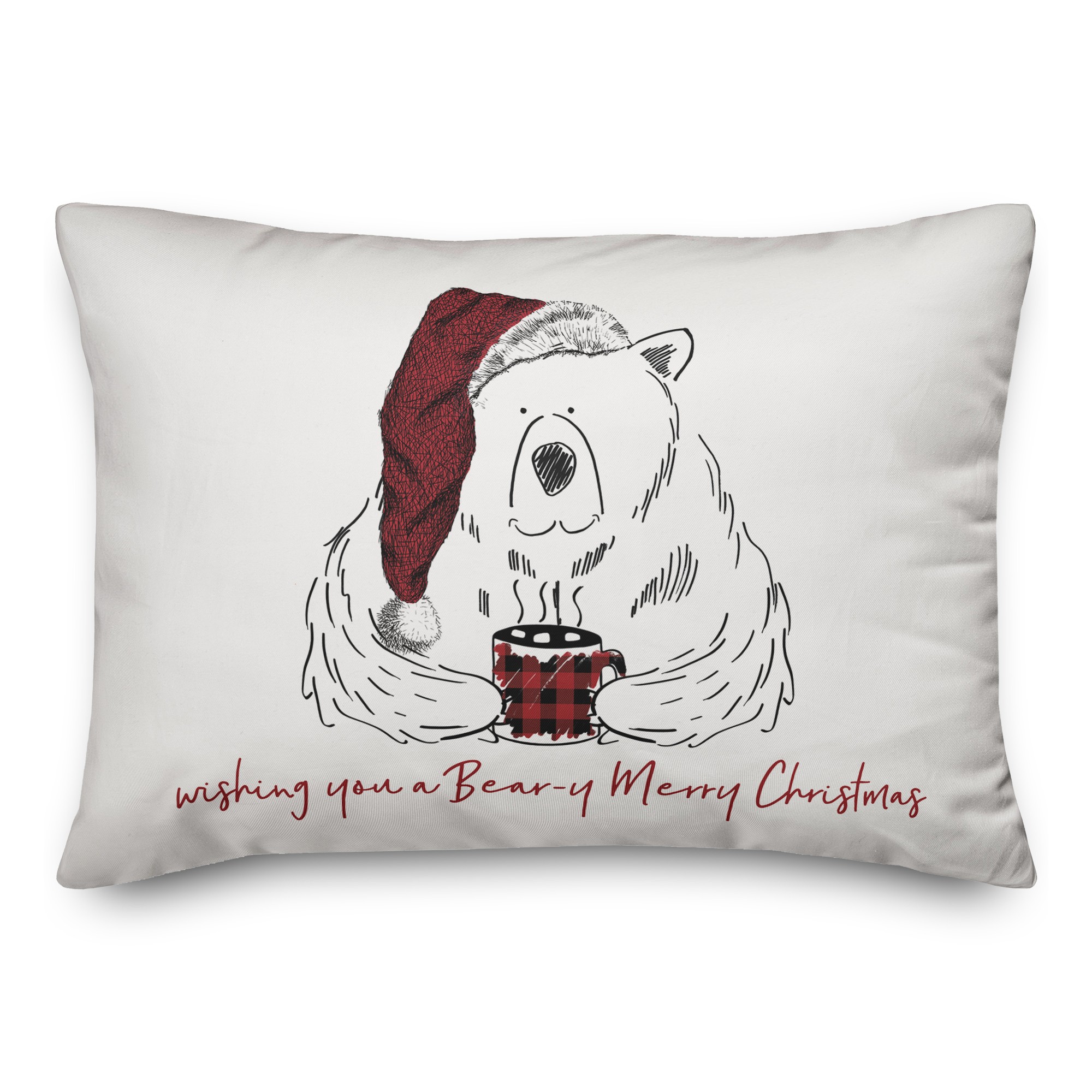 Beary Merry Christmas Plaid Cup 14x20 Spun Poly Pillow