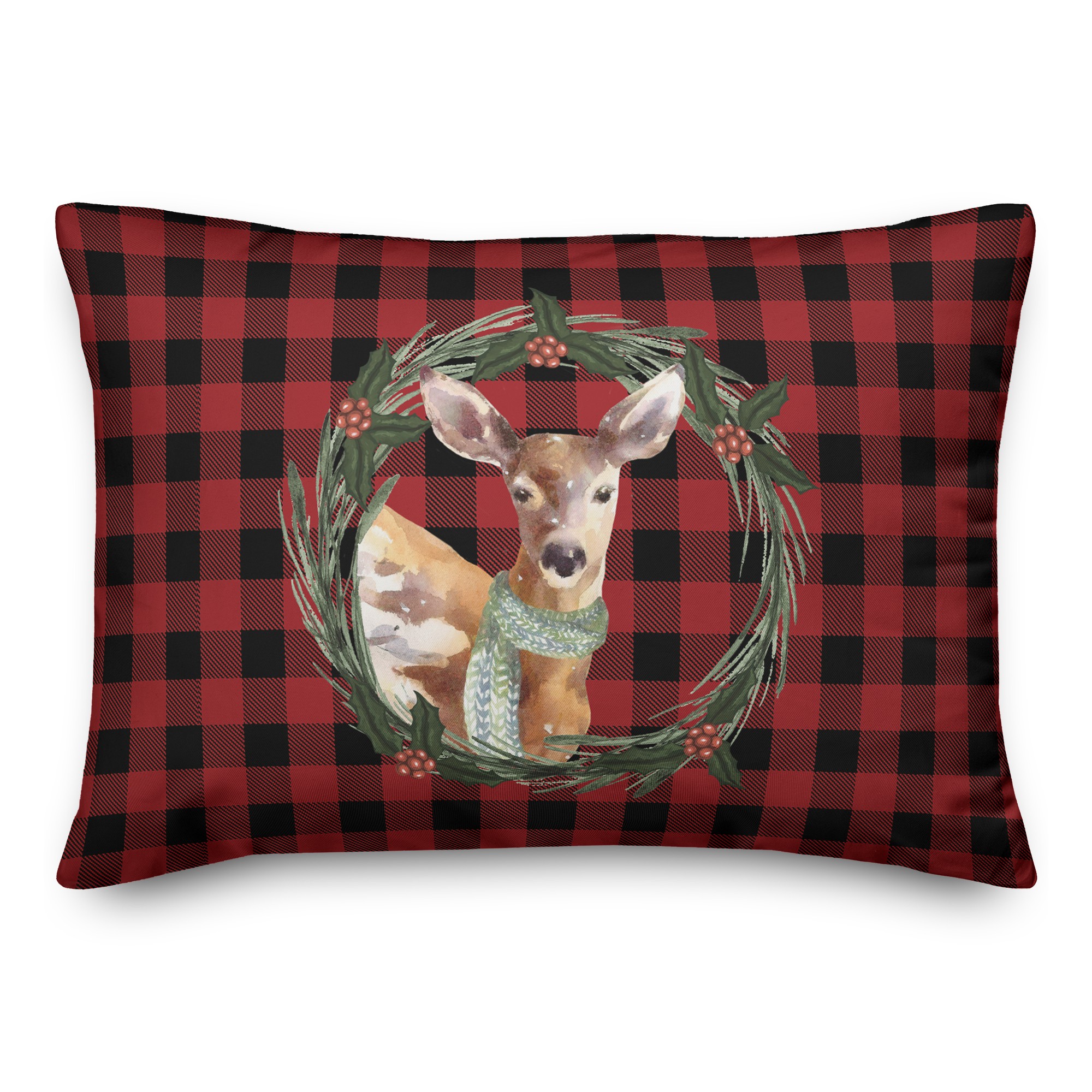 Deer Wreath on Buffalo Check 14x20 Spun Poly Pillow