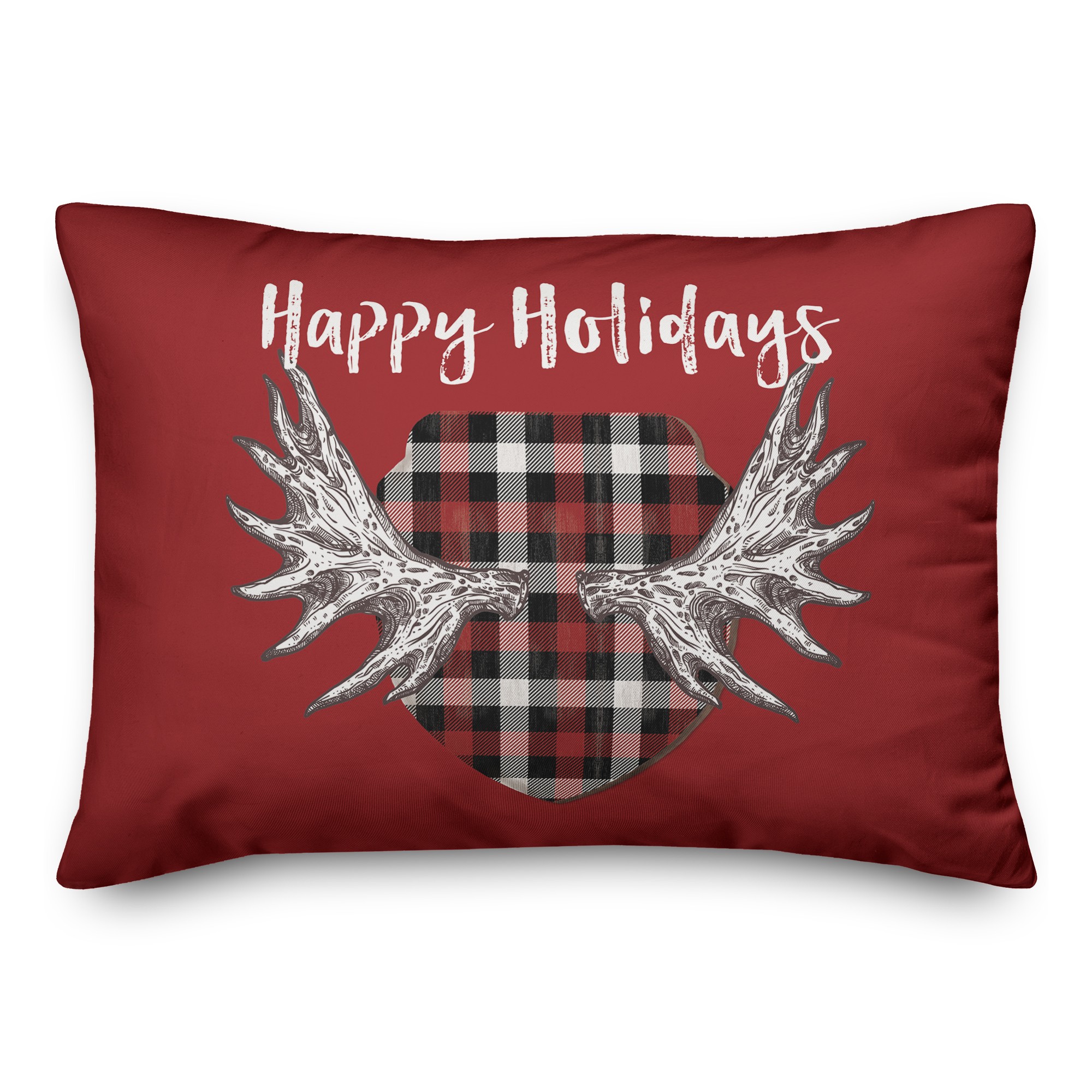 Happy Holidays Moose Antlers 14x20 Spun Poly Pillow