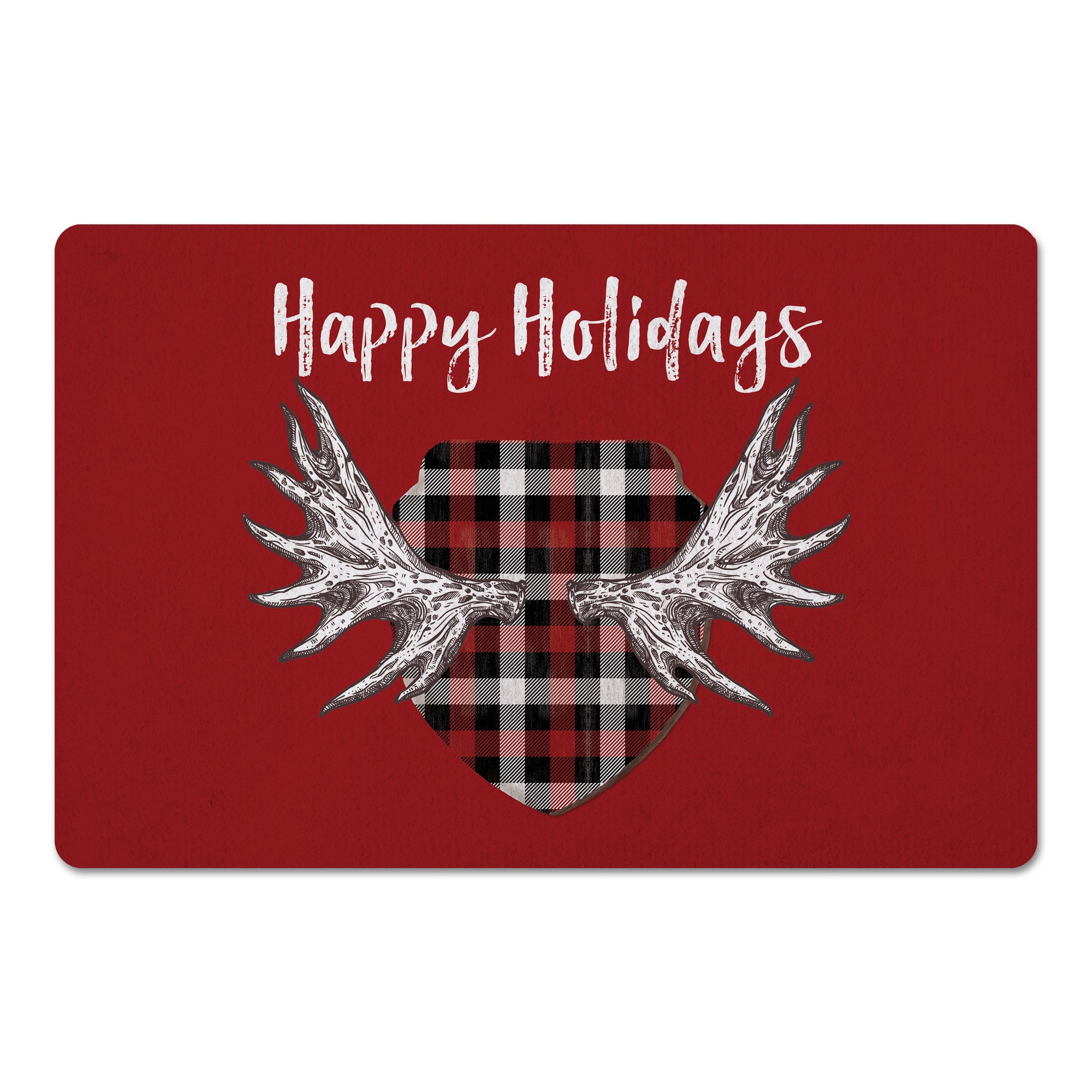 Happy Holidays Moose Antlers 27x18 Floor Mat