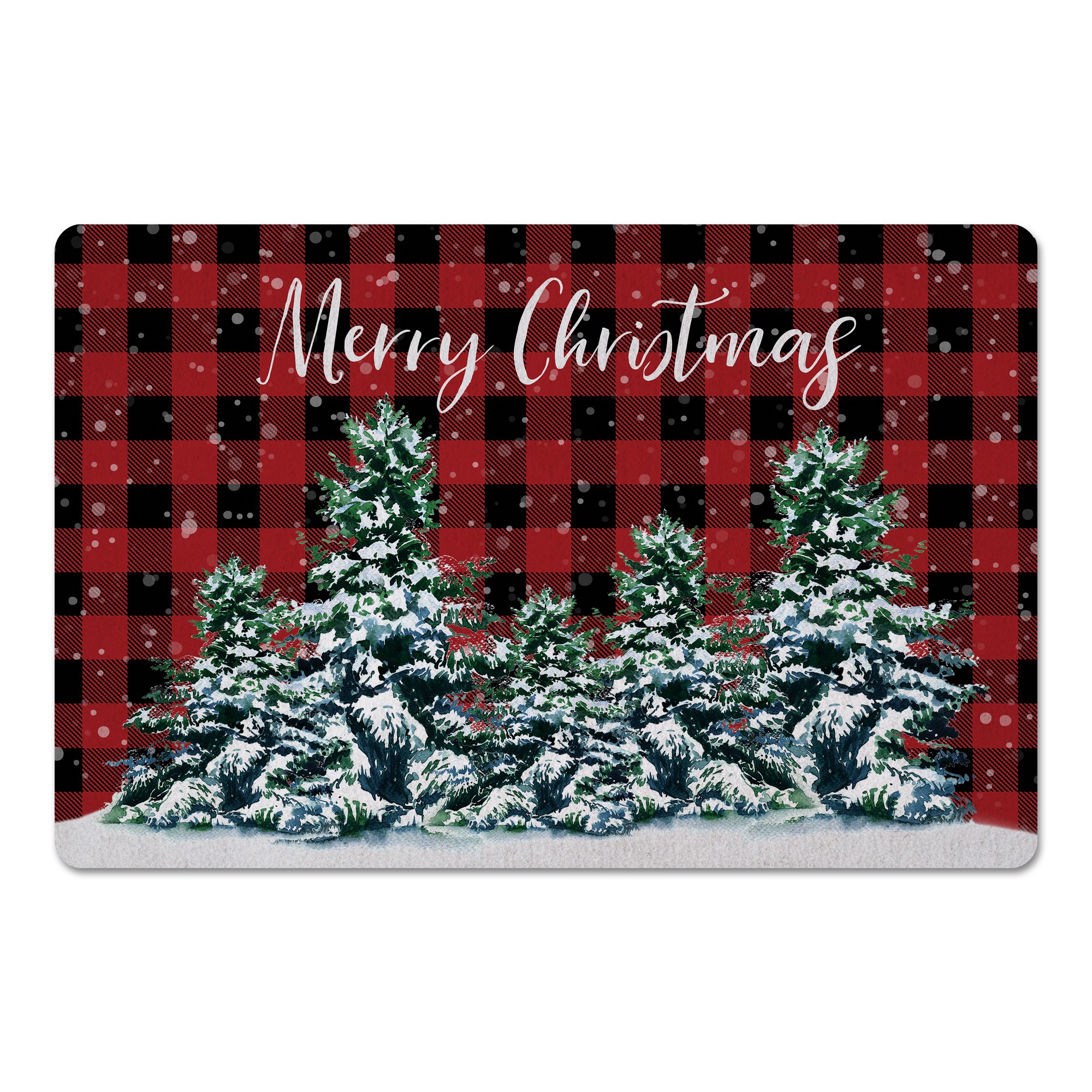 Watercolor Pine Trees Merry Christmas 27x18 Floor Mat